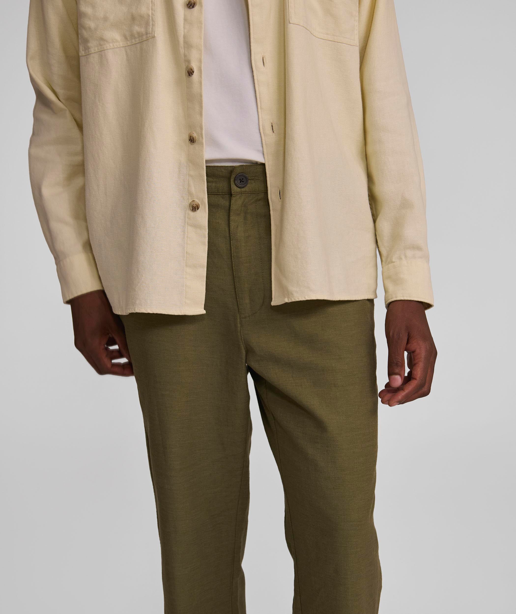 Mens Straight Linen Blend Pants - Olive