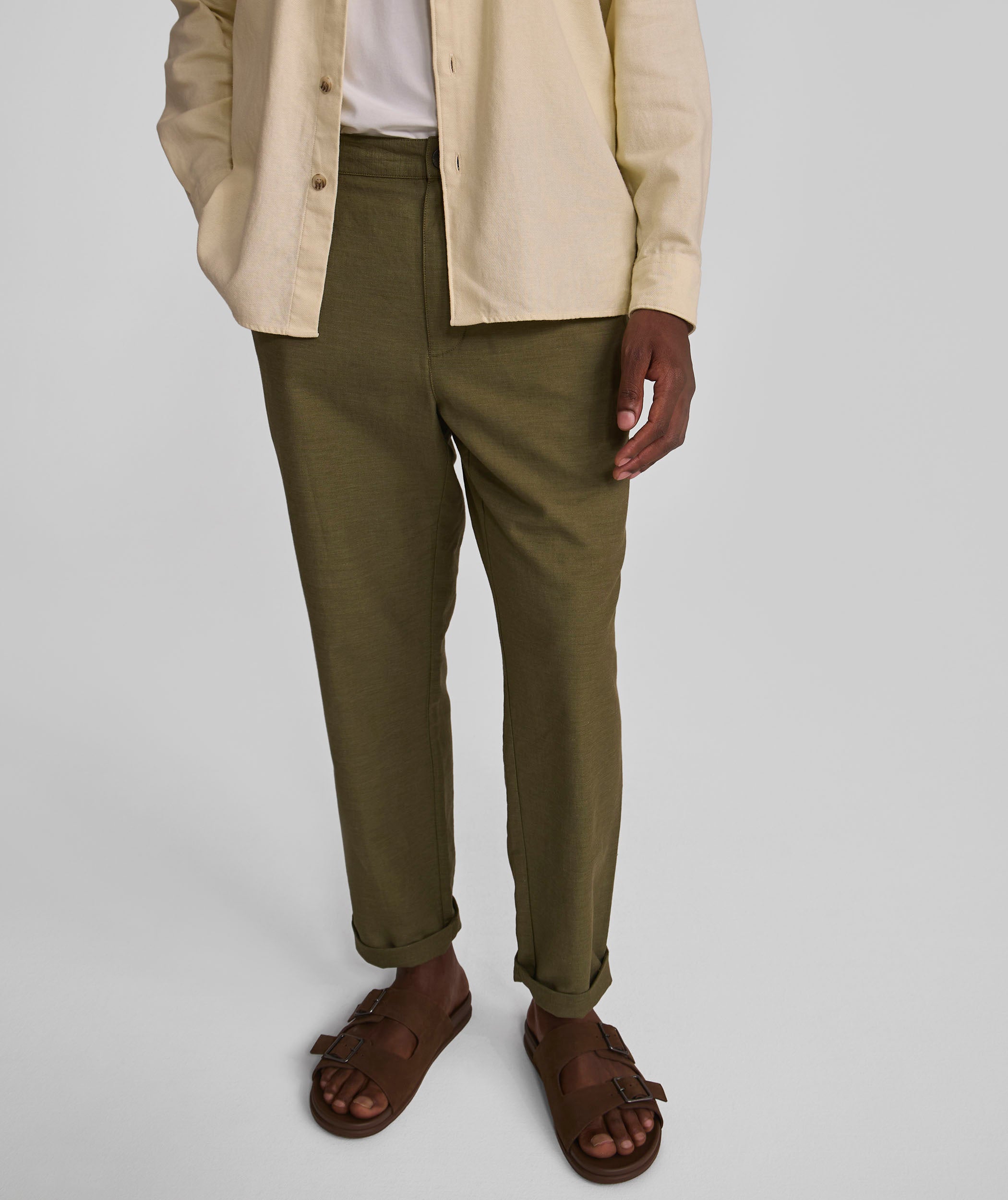 Mens Straight Linen Blend Pants - Olive