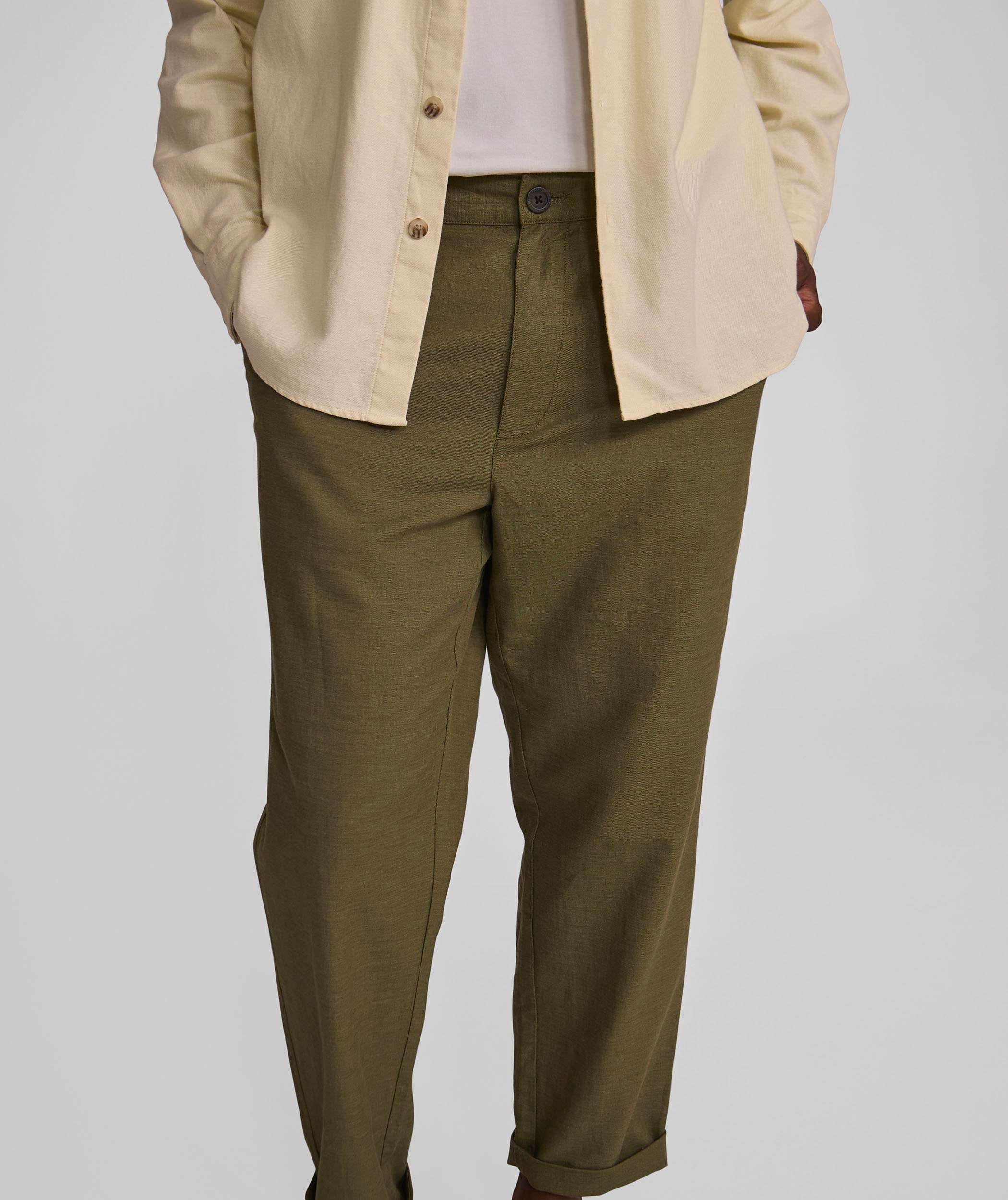 Mens Straight Linen Blend Pants - Olive