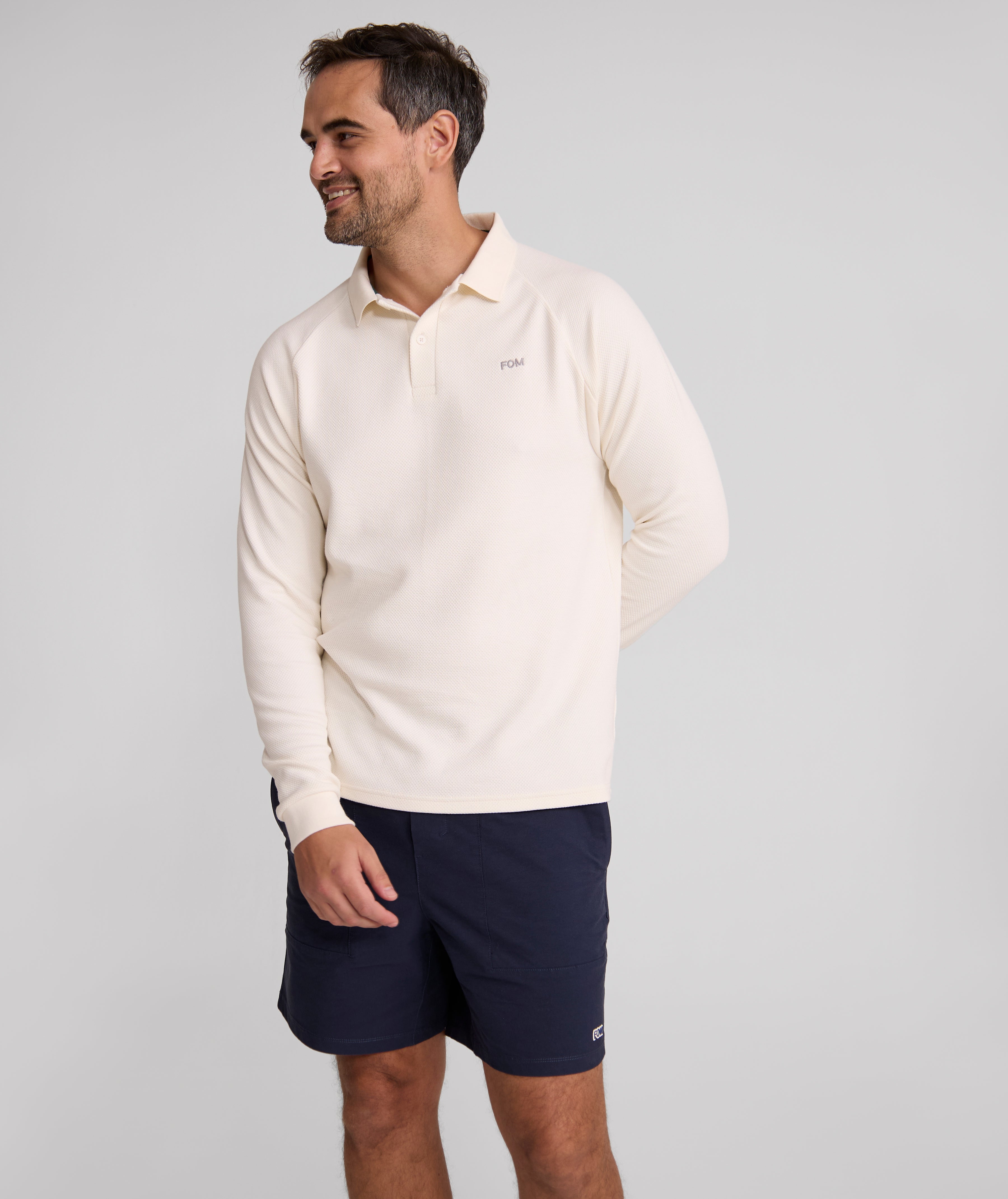 Mens Long Sleeve Honeycomb Golfer - Ivory