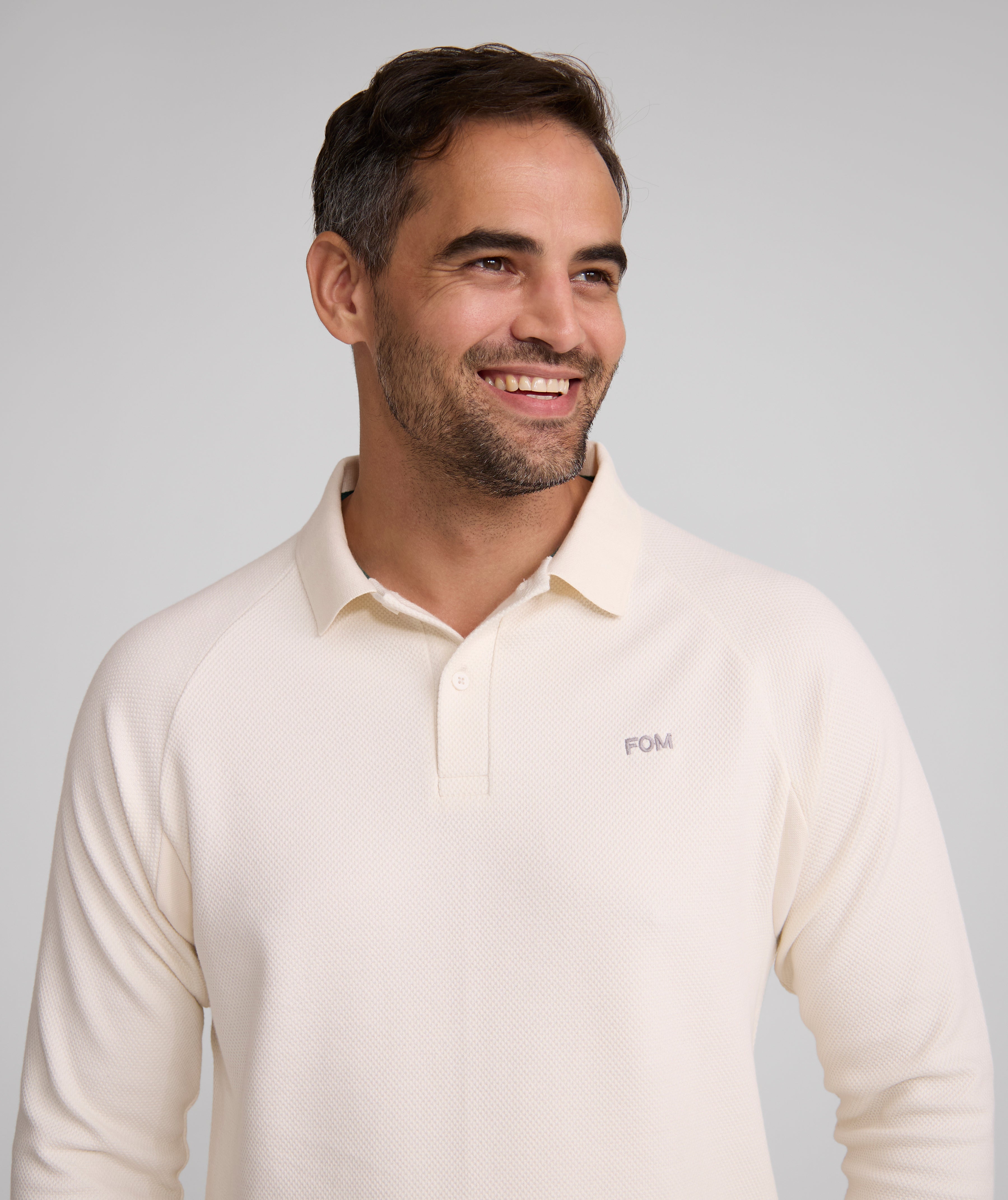 Mens Long Sleeve Honeycomb Golfer - Ivory
