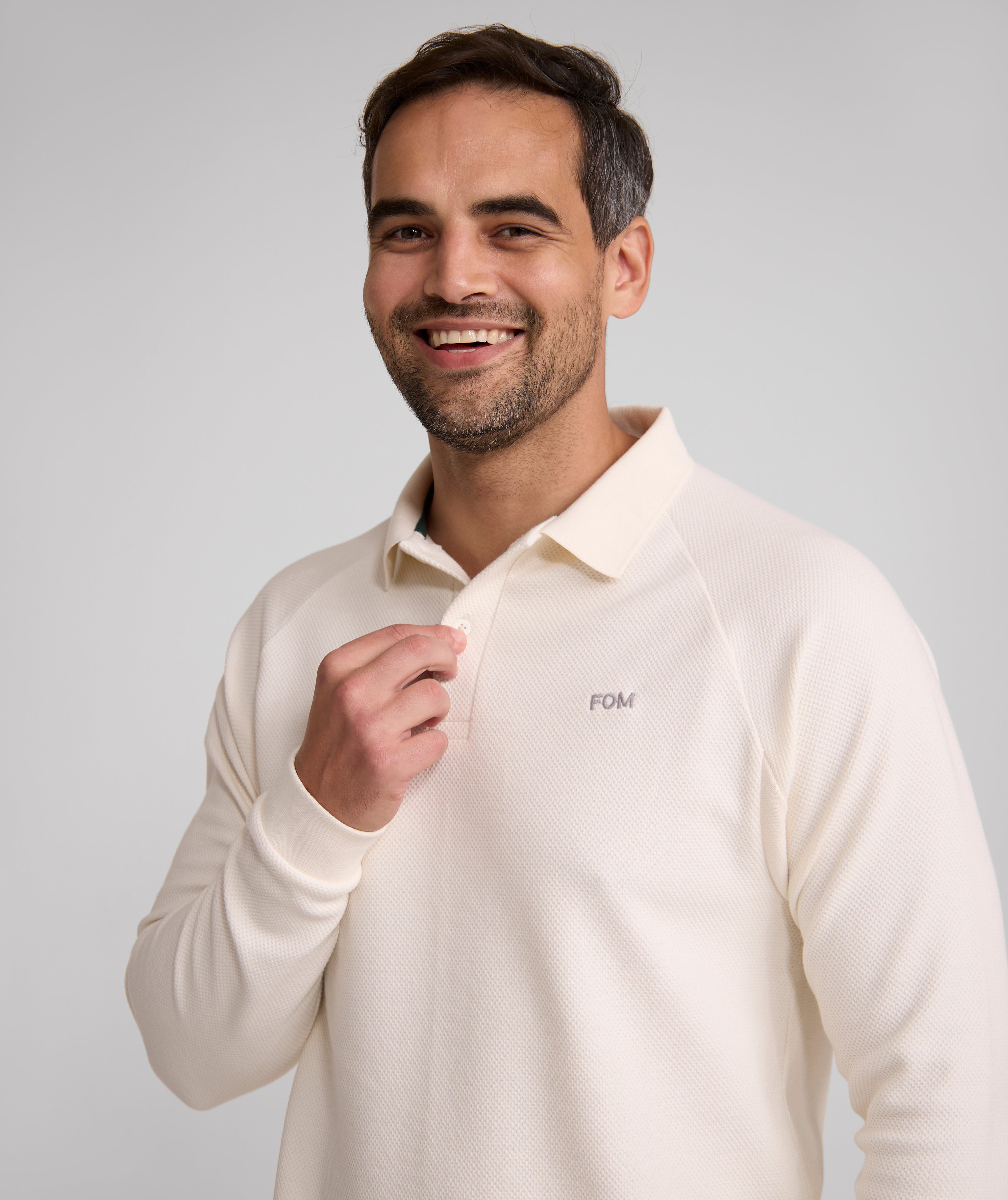 Mens Long Sleeve Honeycomb Golfer - Ivory