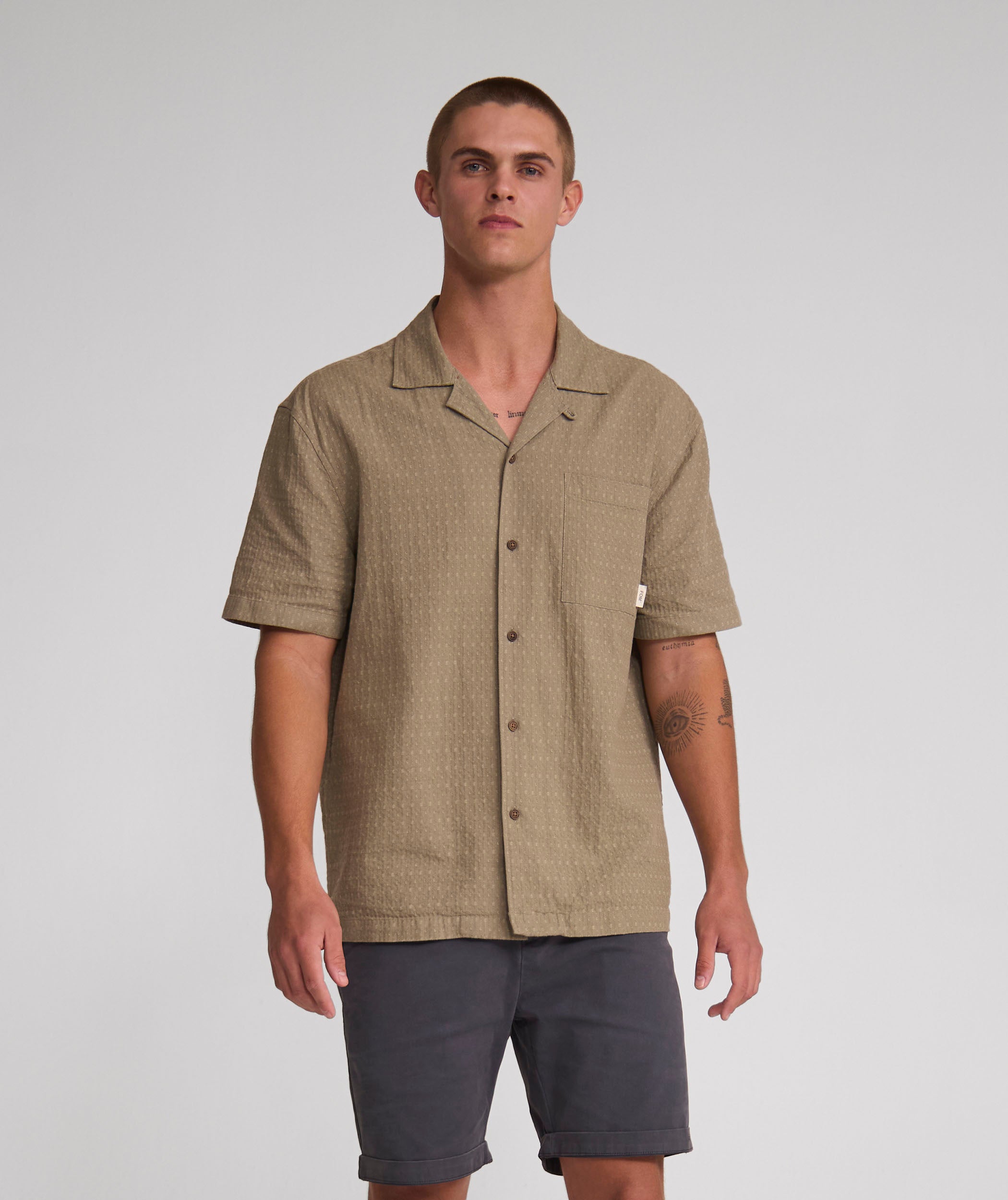 Mens Short Sleeve Textured Pocket Shirt - Lichen Green