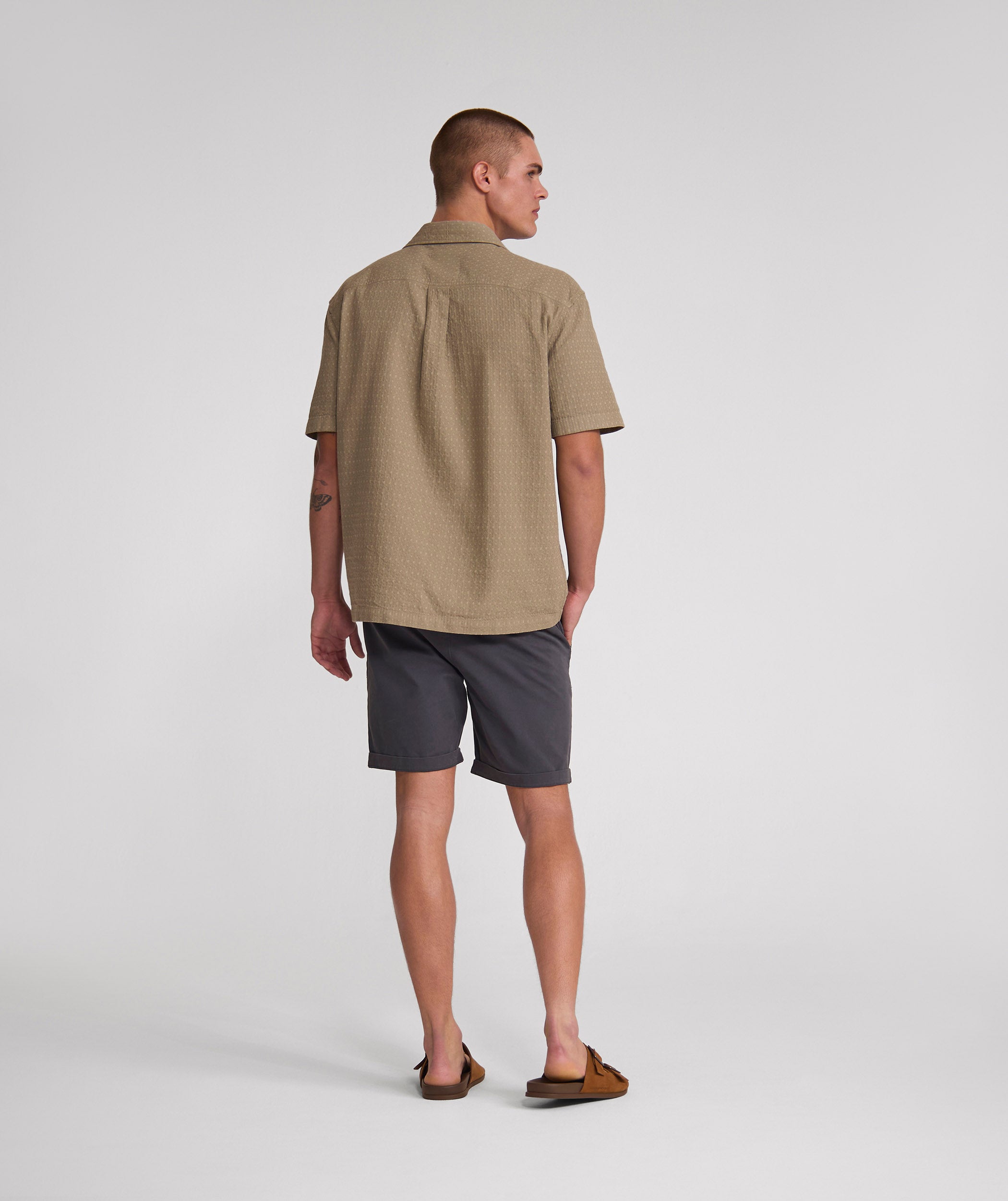 Mens Short Sleeve Textured Pocket Shirt - Lichen Green