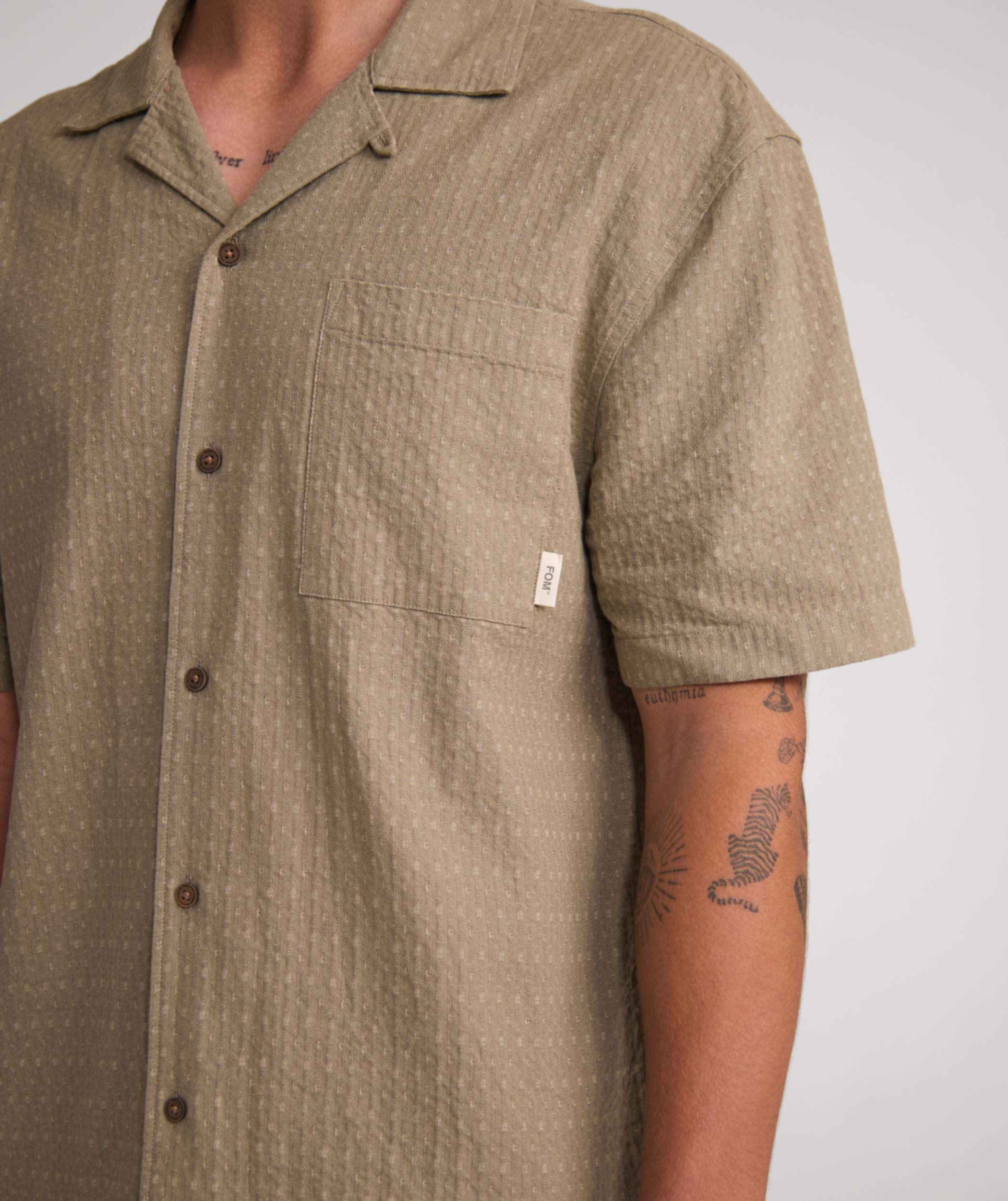 Mens Short Sleeve Textured Pocket Shirt - Lichen Green