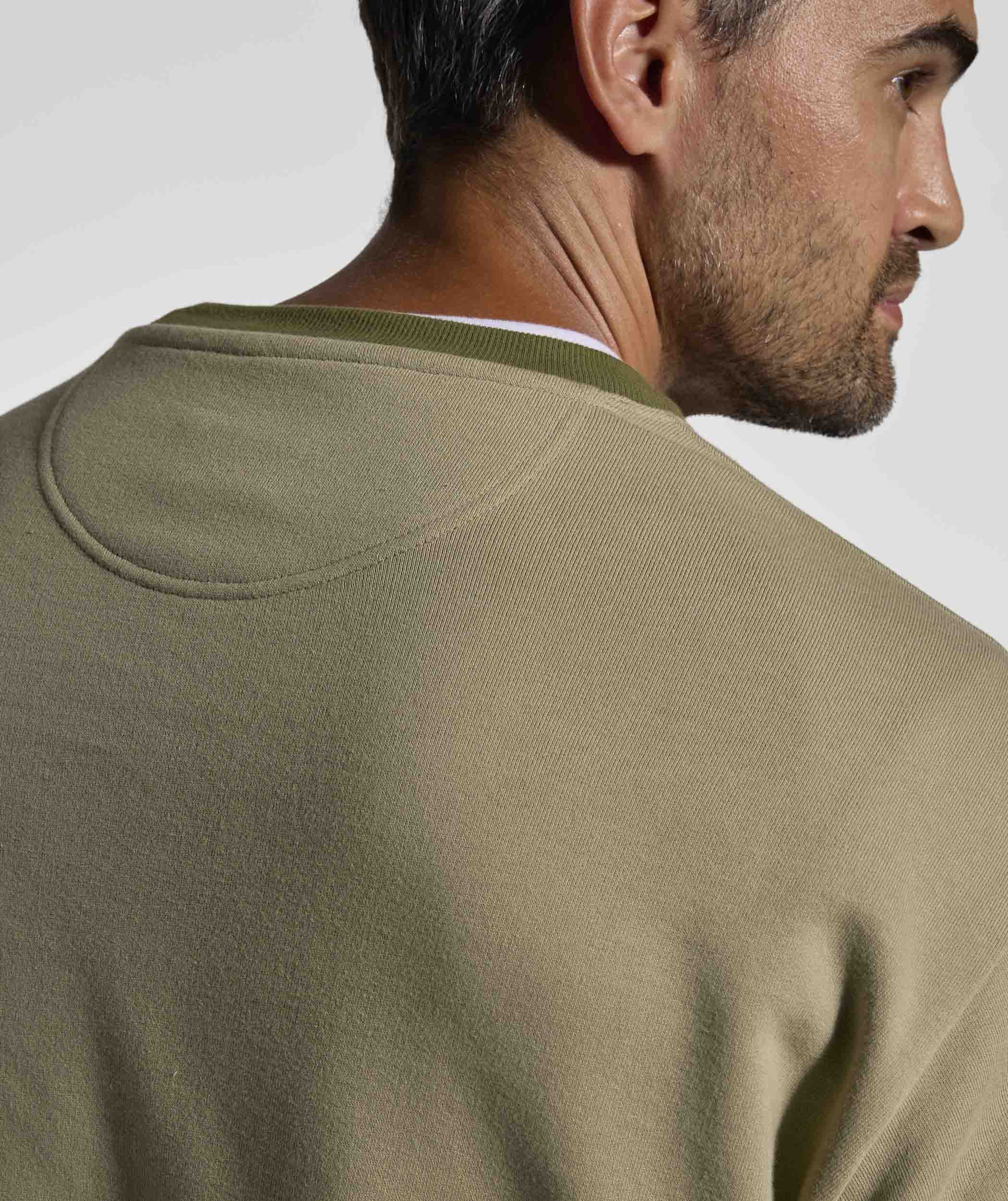 Mens Colour Block Crew Neck Sweater - Olive