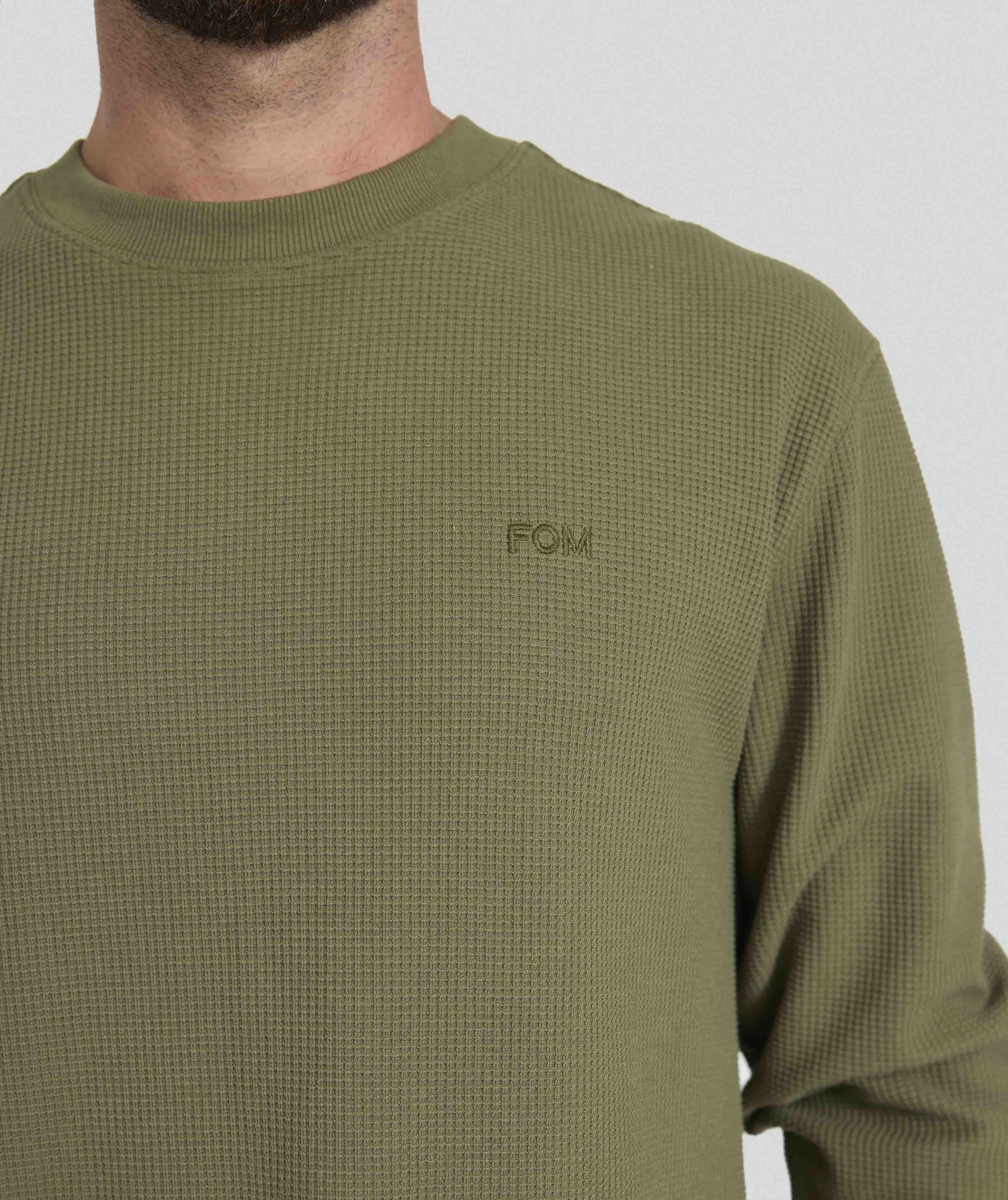 Mens Long Sleeve Waffle Tee - Dark Olive