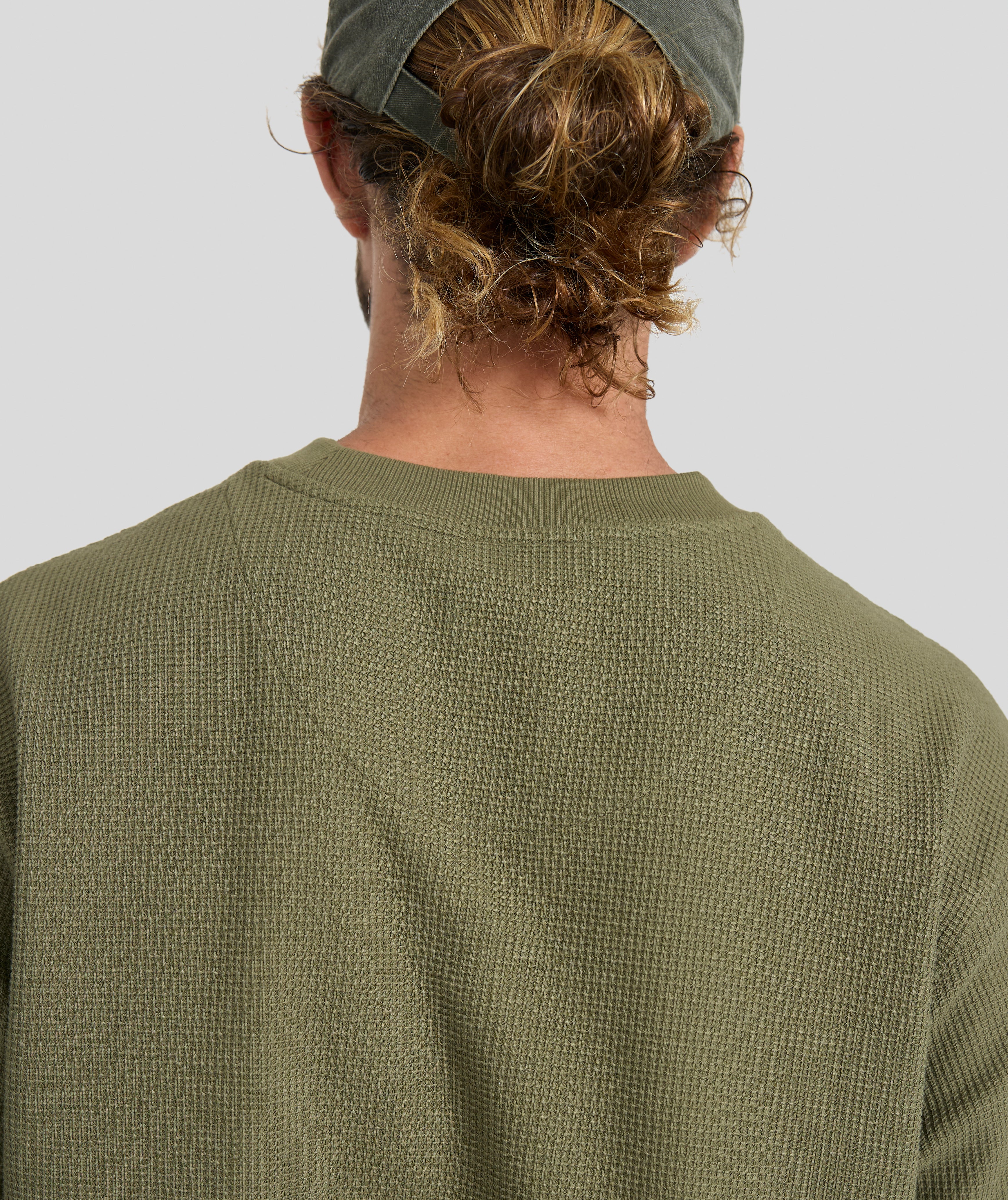 Mens Long Sleeve Waffle Tee - Dark Olive