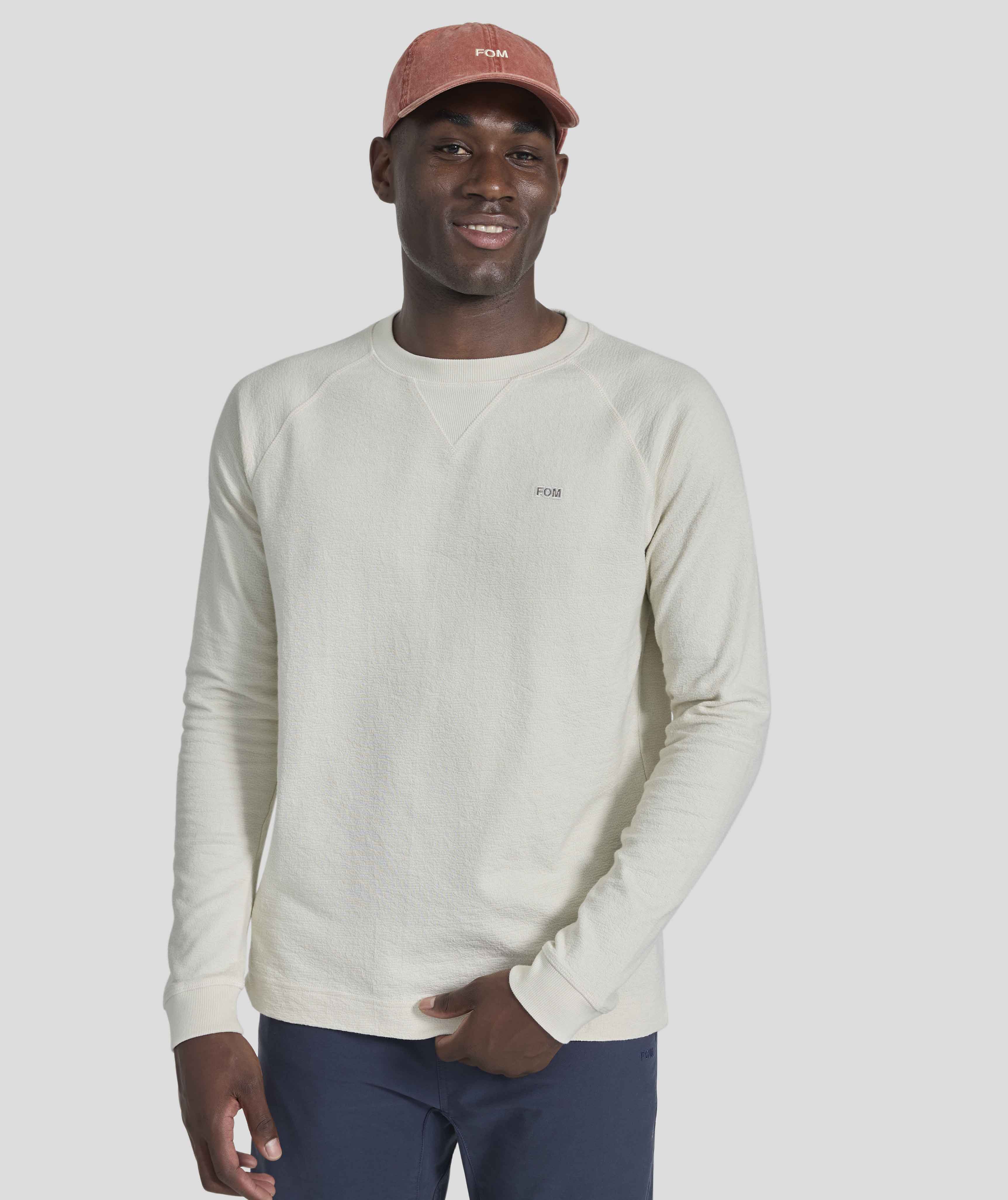 Mens Long Sleeve Textured Tee - Vintage White