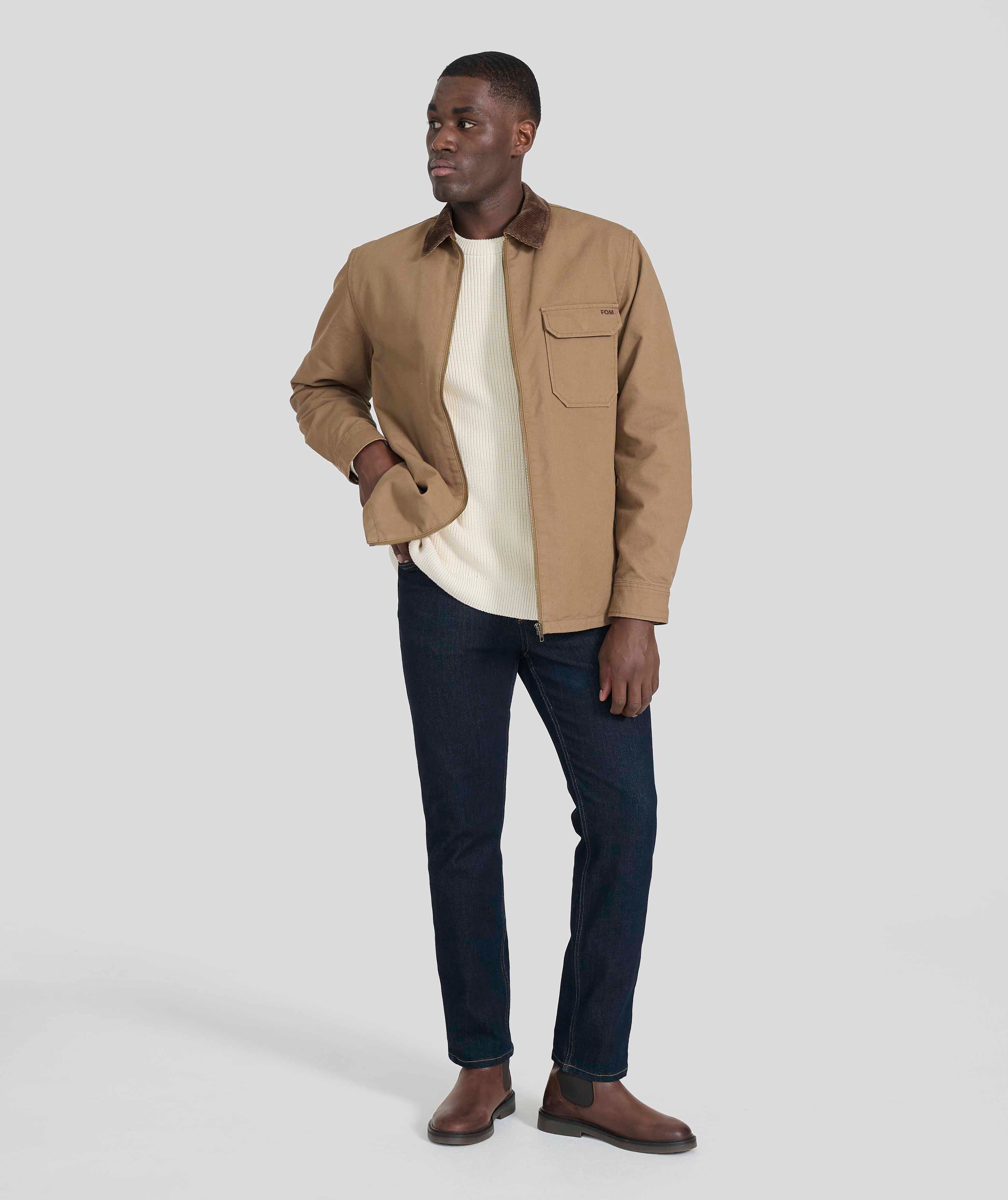 Mens Cotton Zip Through Jacket - Mocha