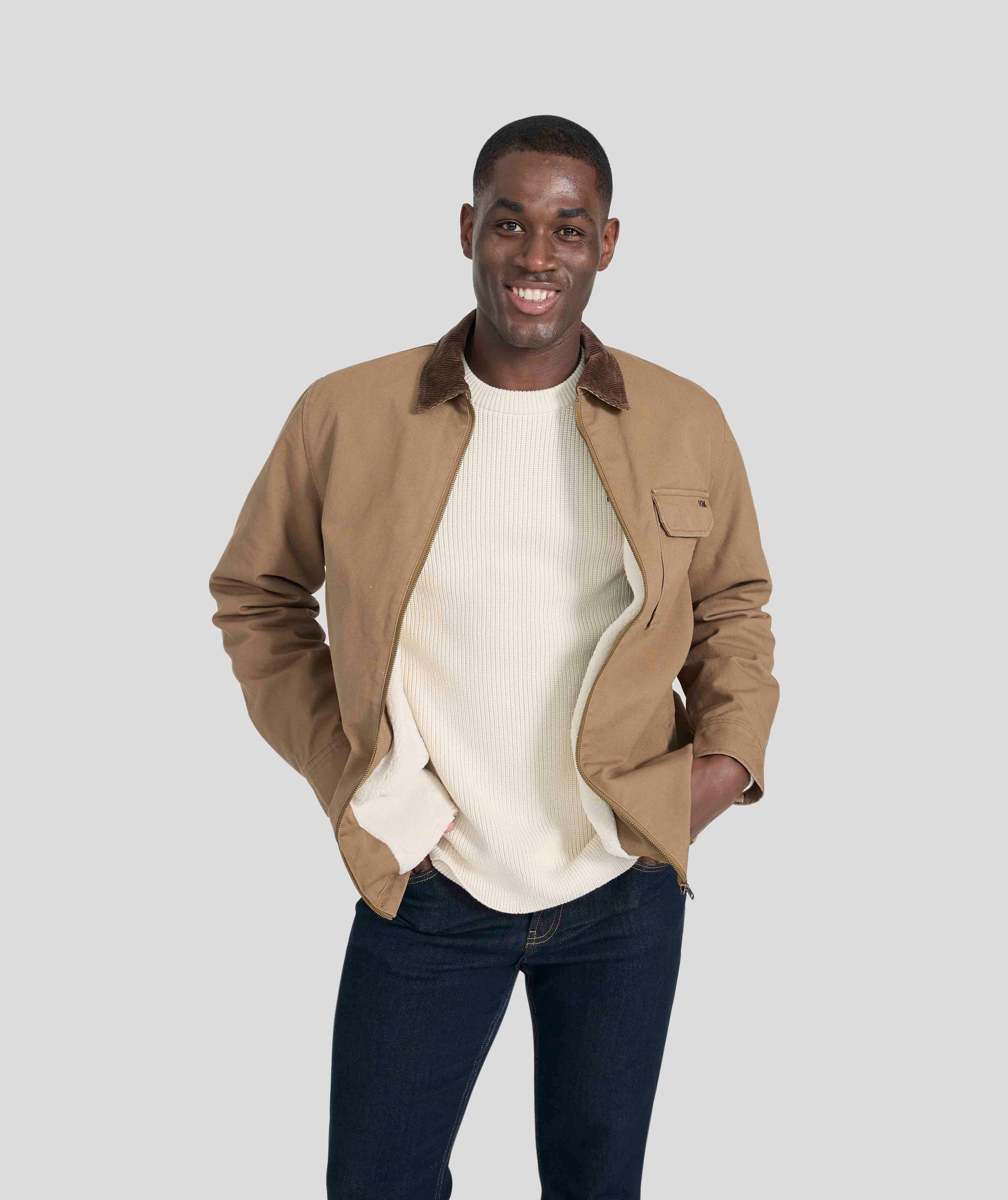 Mens Cotton Zip Through Jacket - Mocha