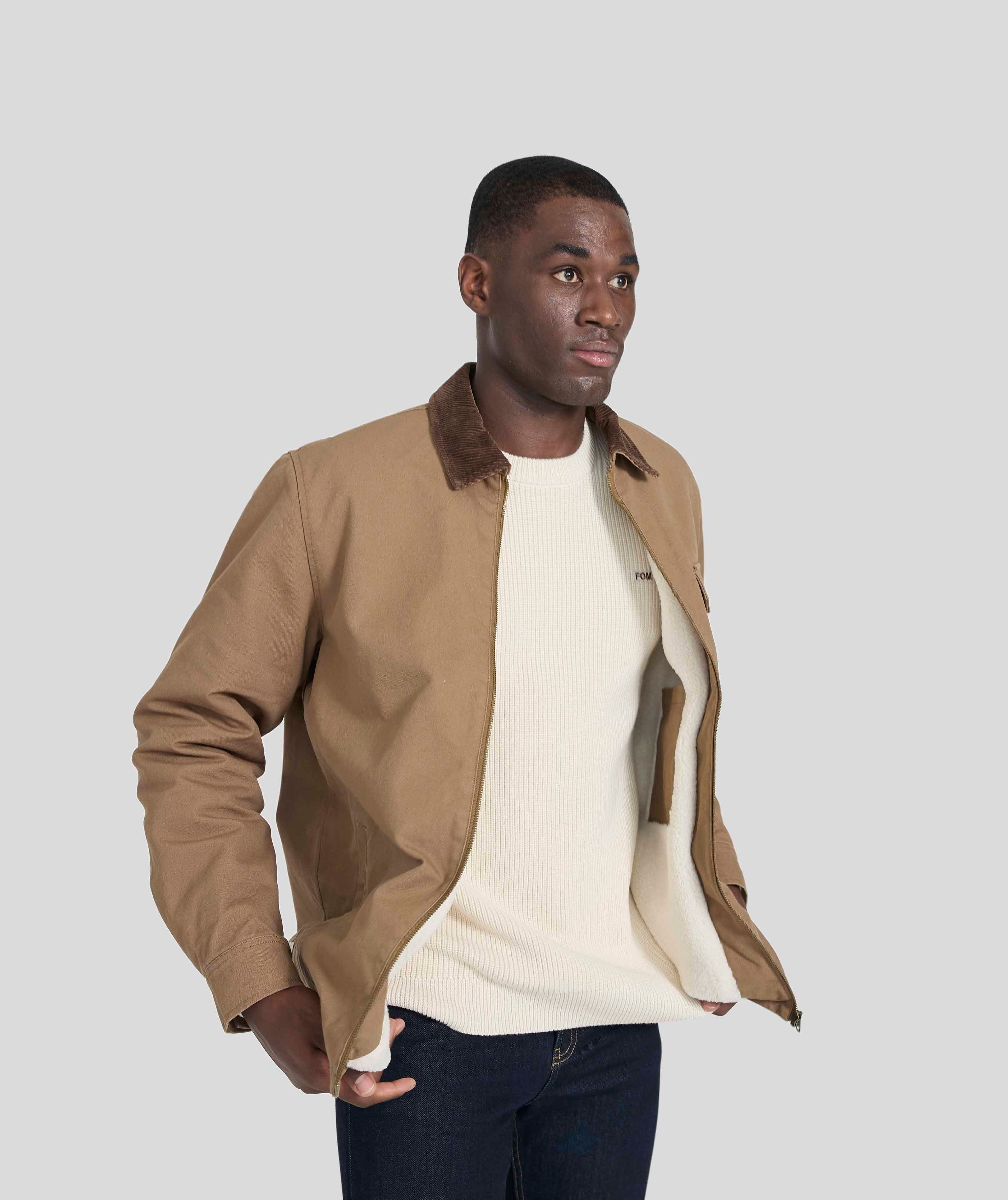 Mens Cotton Zip Through Jacket - Mocha
