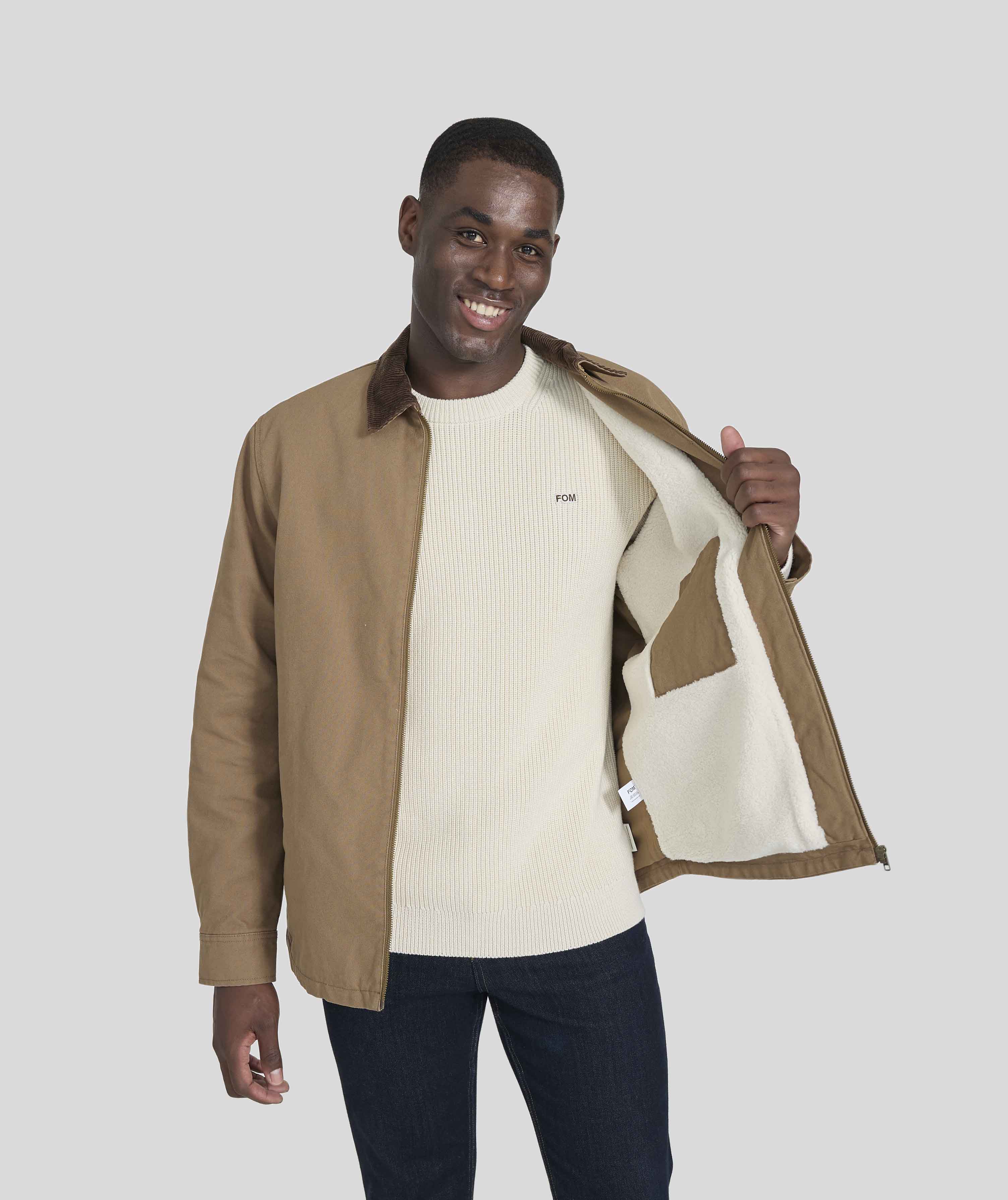 Mens Cotton Zip Through Jacket - Mocha