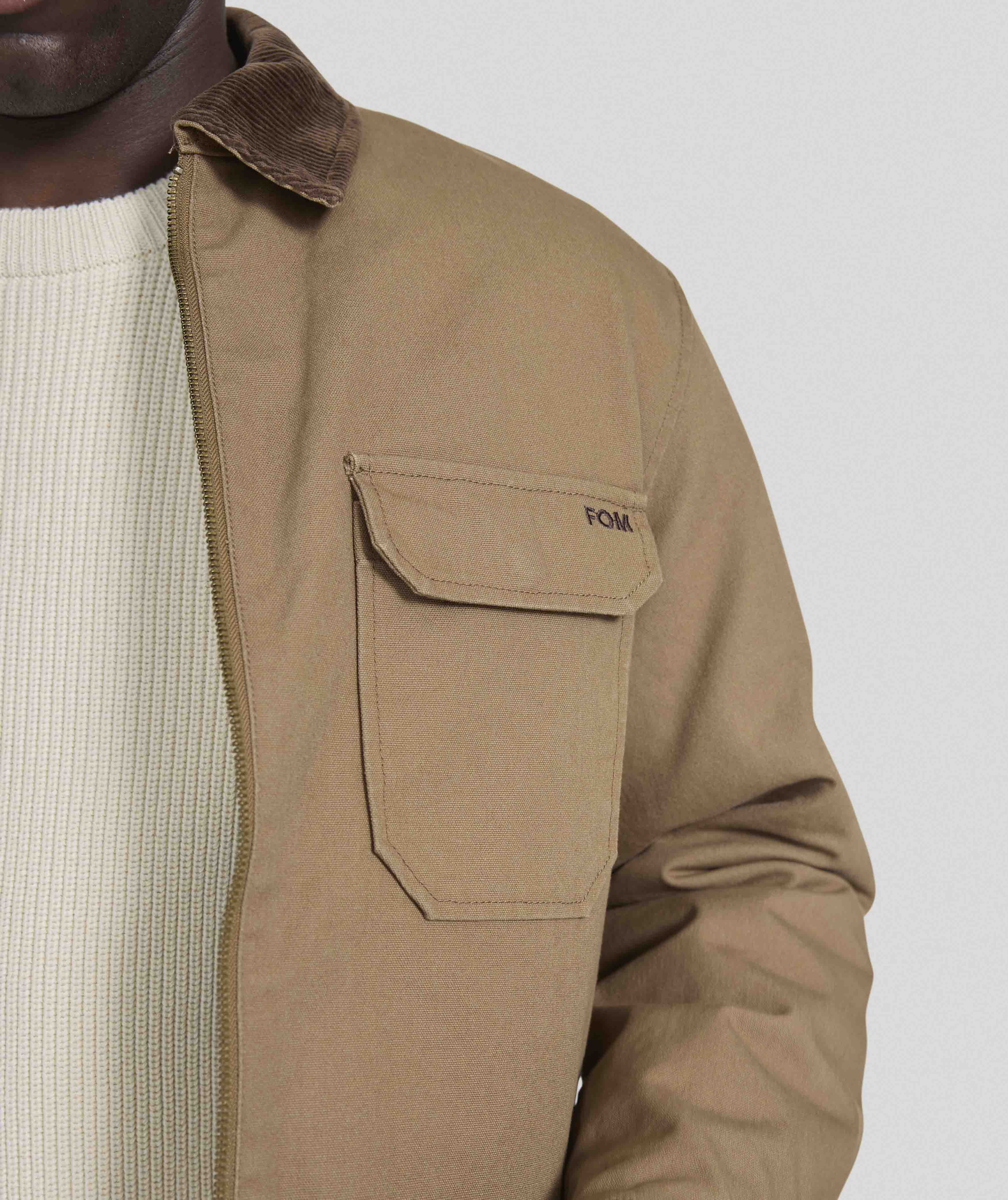 Mens Cotton Zip Through Jacket - Mocha