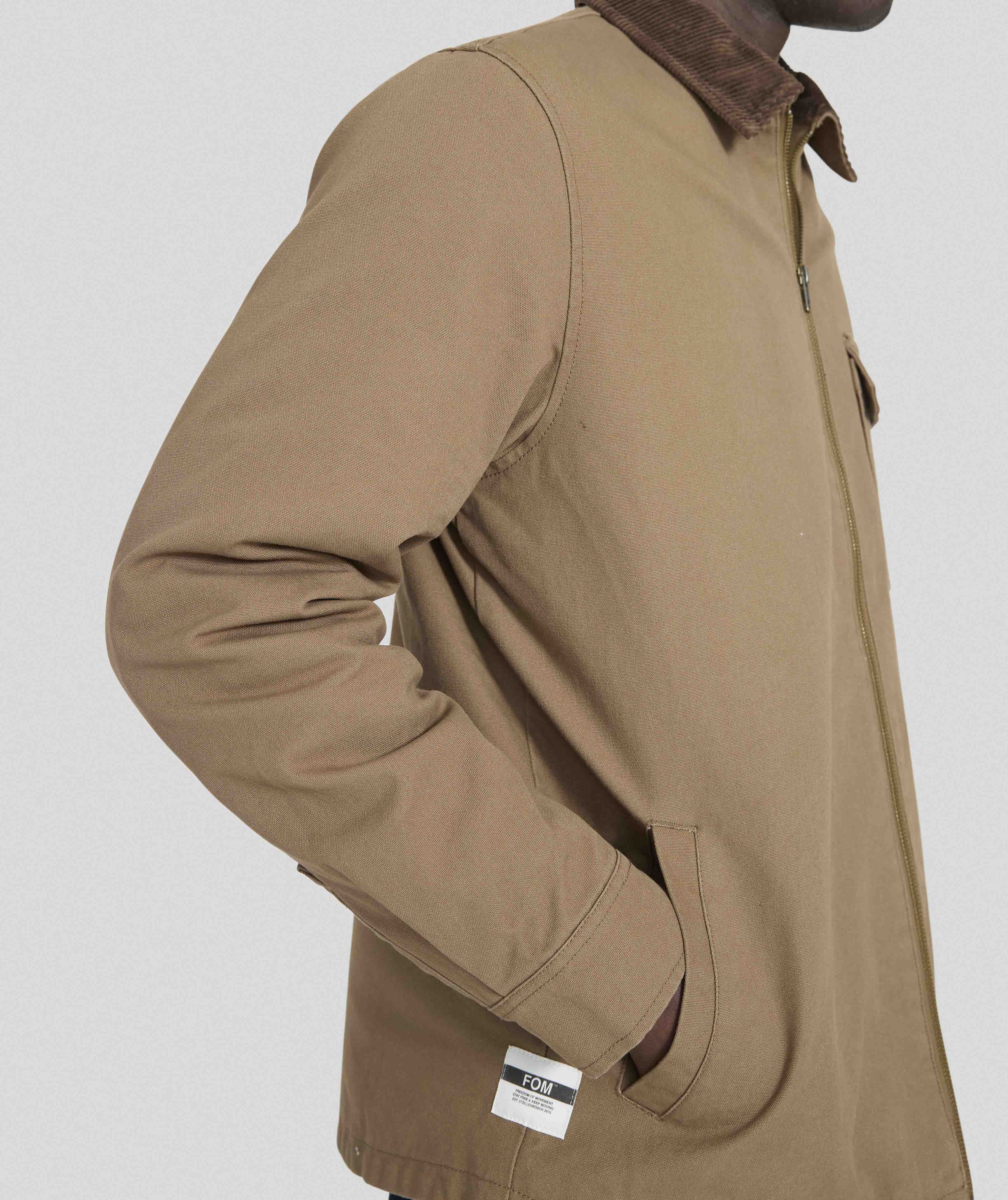 Mens Cotton Zip Through Jacket - Mocha