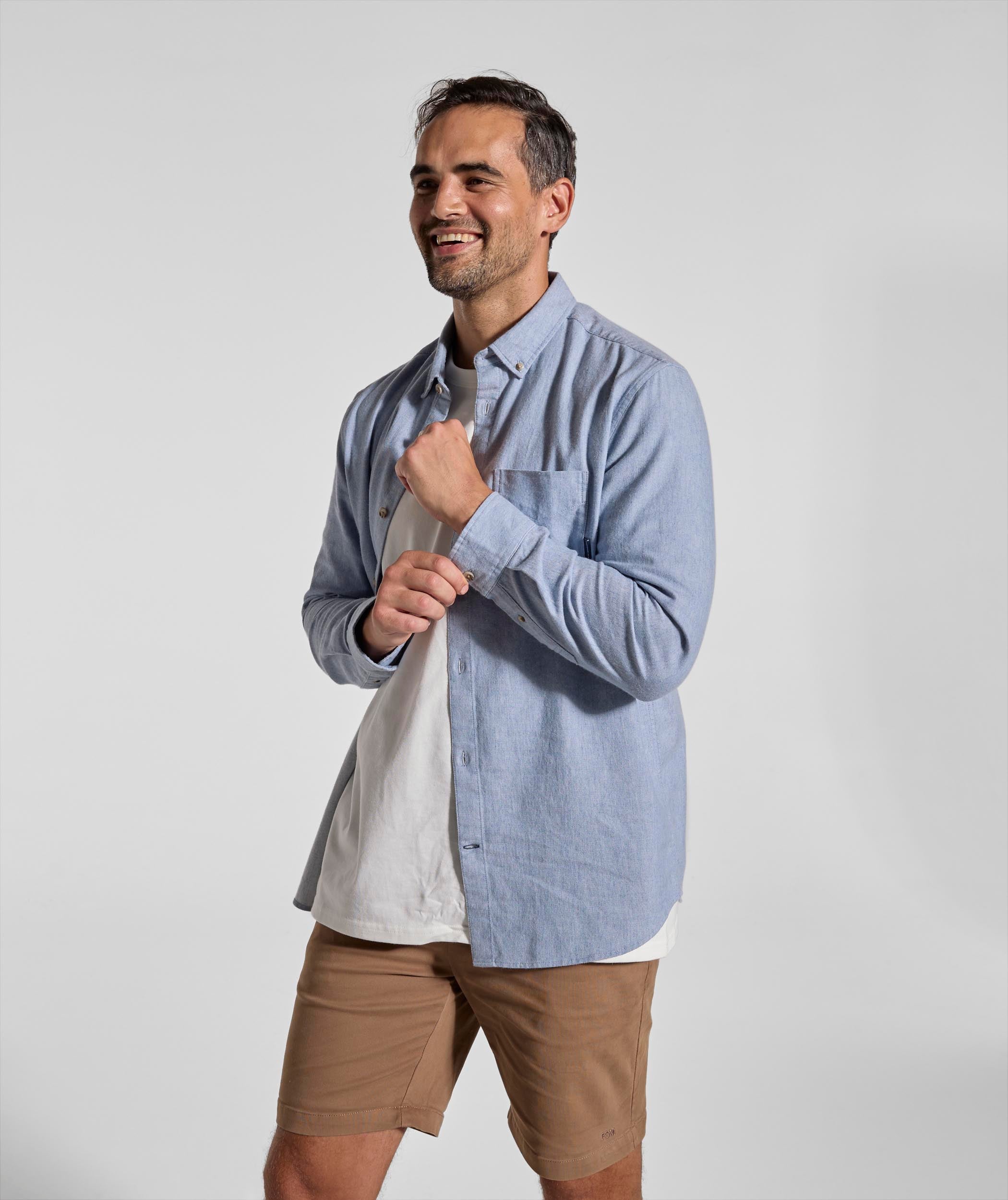 Mens Cotton Blend Shirt - Blue
