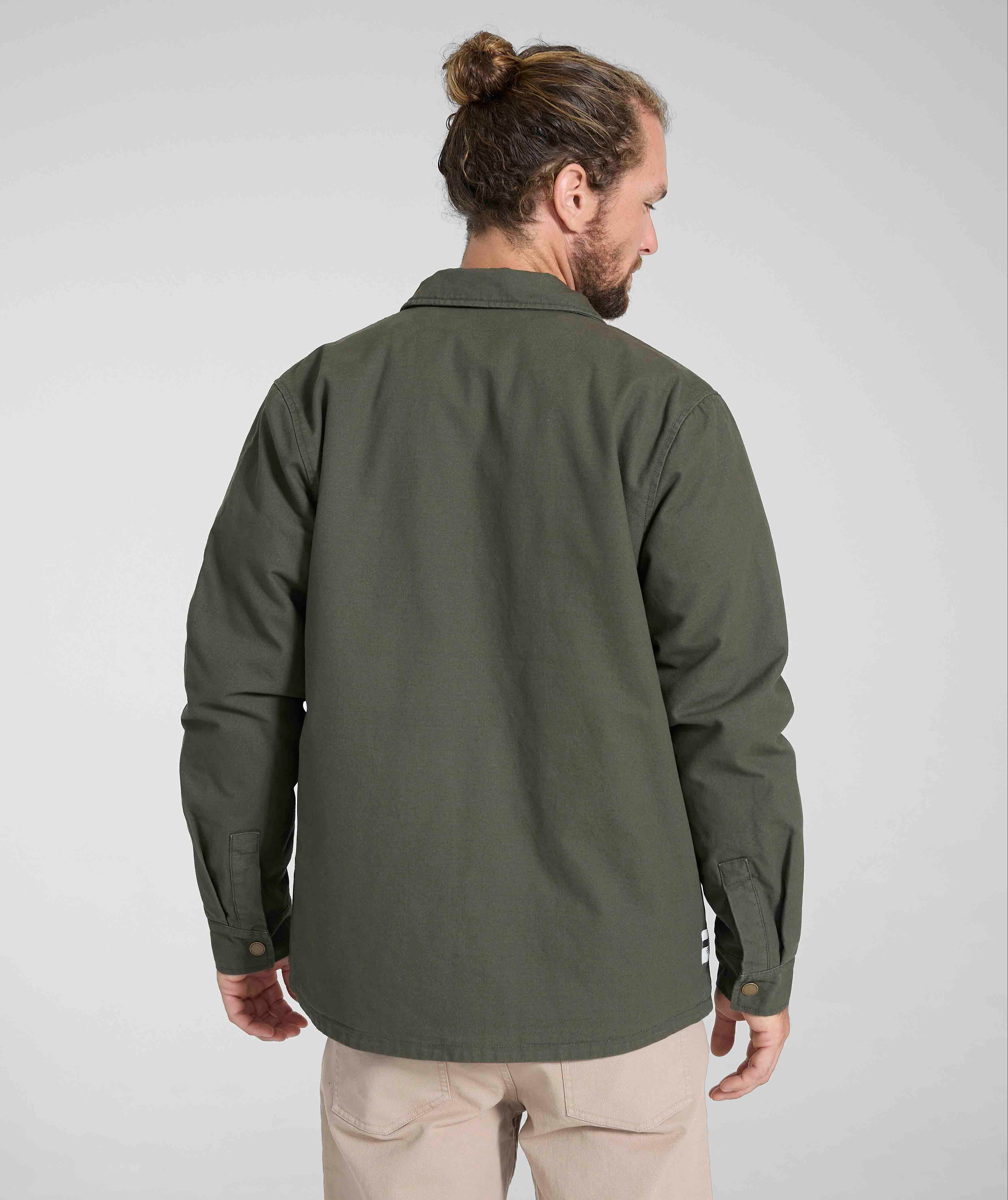 Mens Cotton Button Down Jacket - Olive