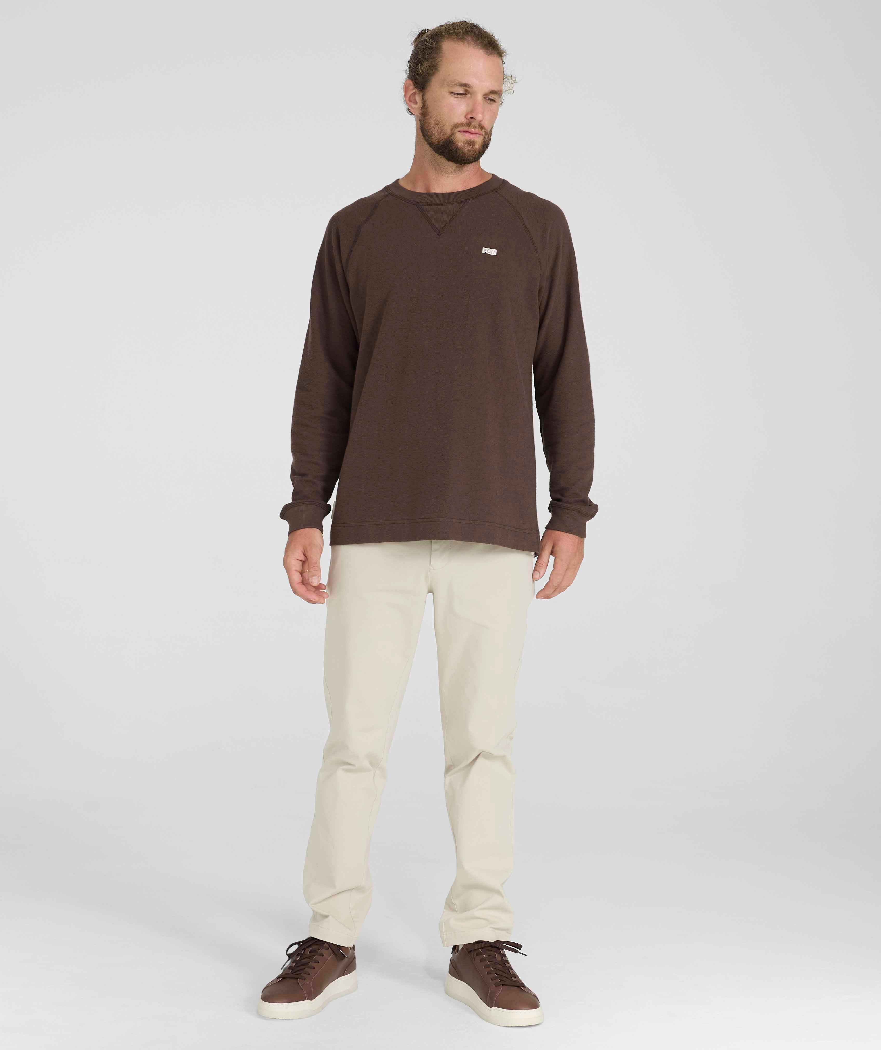 Mens Long Sleeve Textured Tee - Chocolate