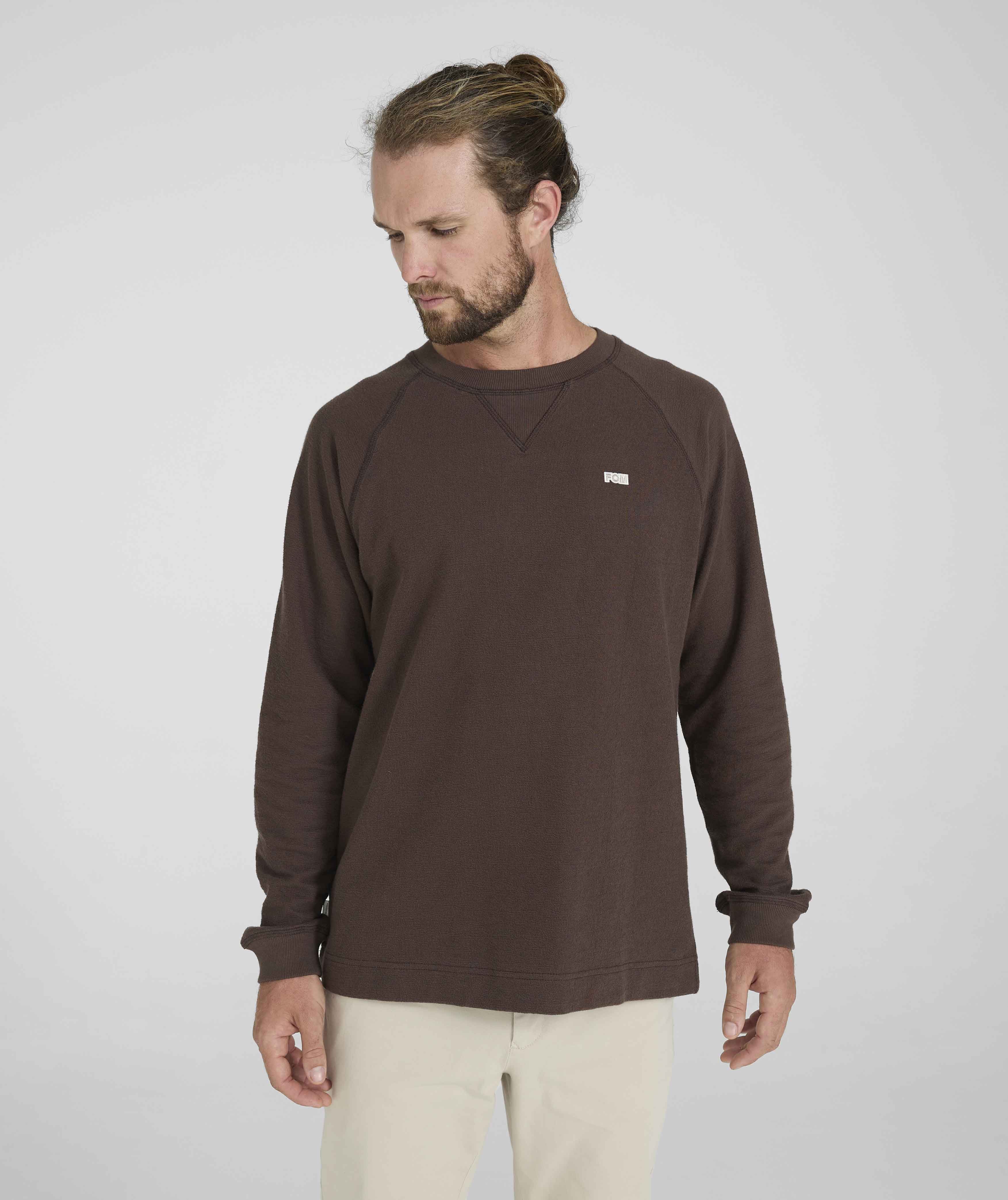 Mens Long Sleeve Textured Tee - Chocolate