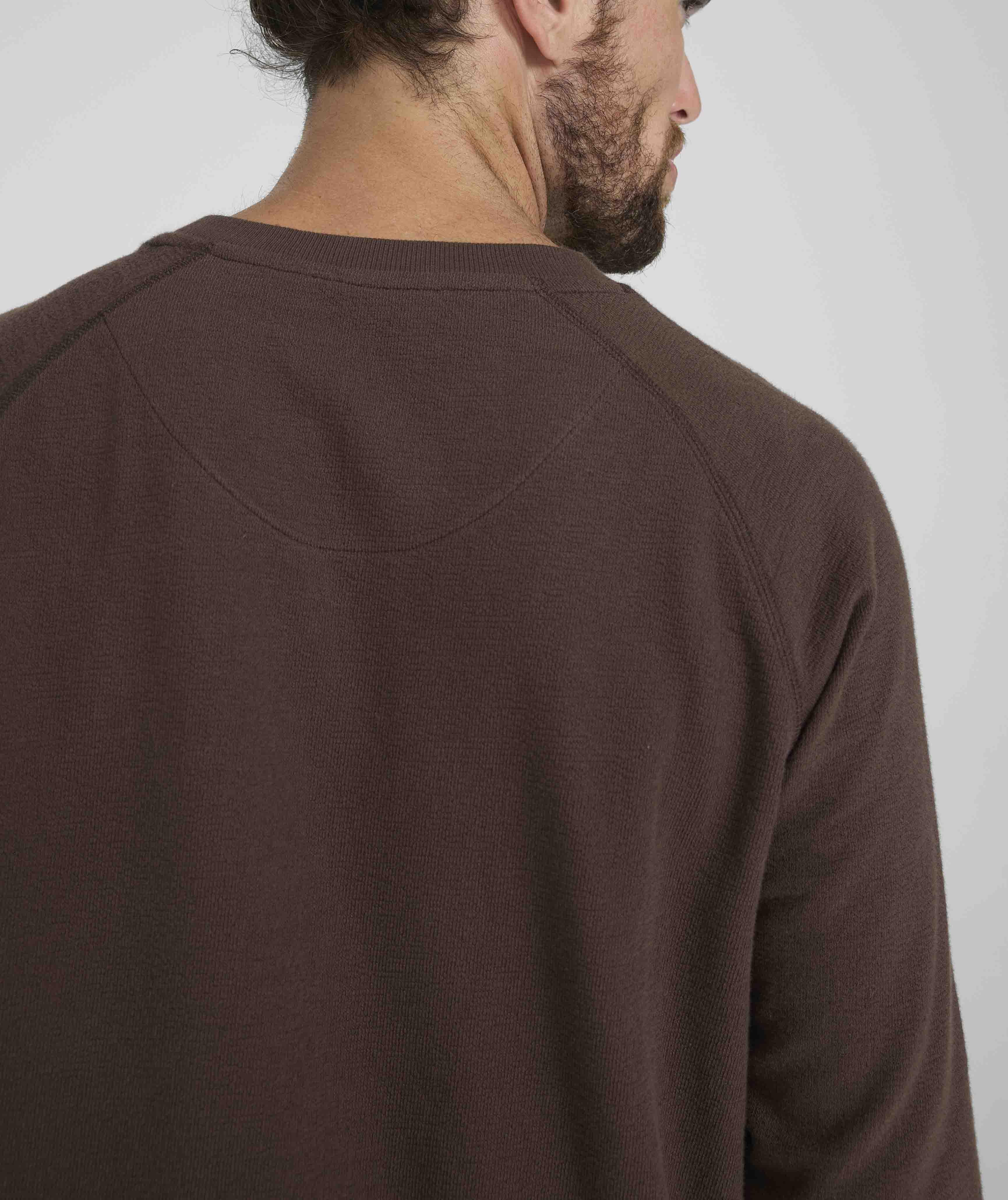 Mens Long Sleeve Textured Tee - Chocolate