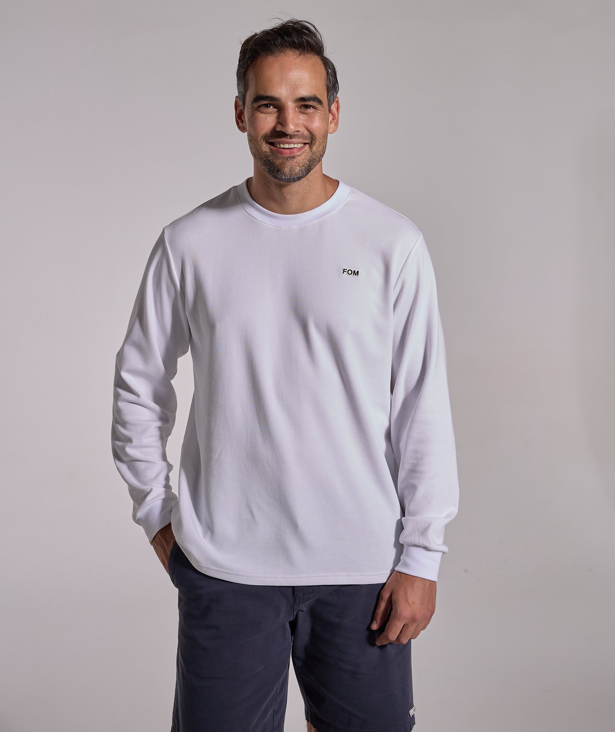 Mens Long Sleeve FreeMotion Graphic Tee - White