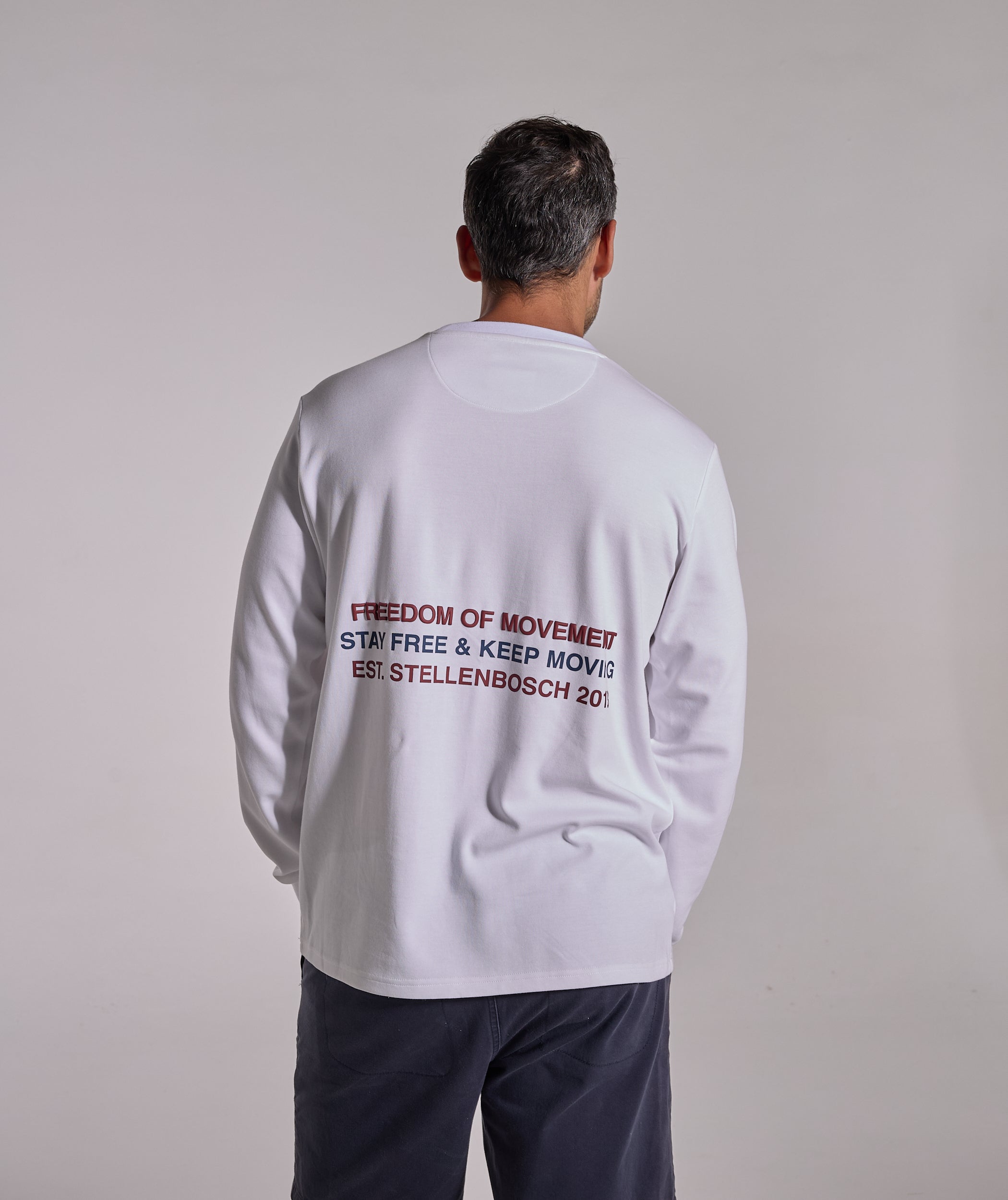 Mens Long Sleeve FreeMotion Graphic Tee - White