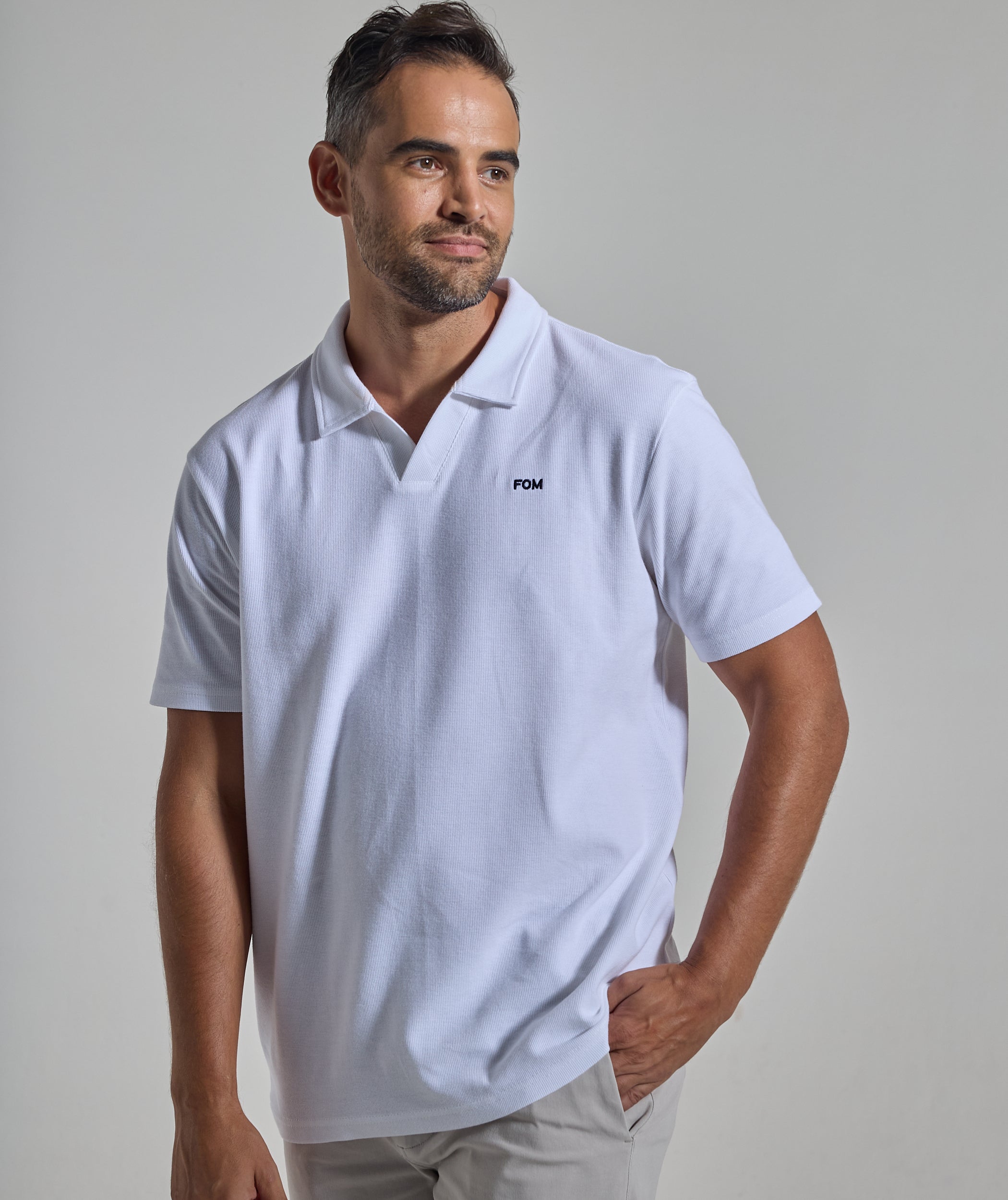 Mens Johnny Collar Golfer - White