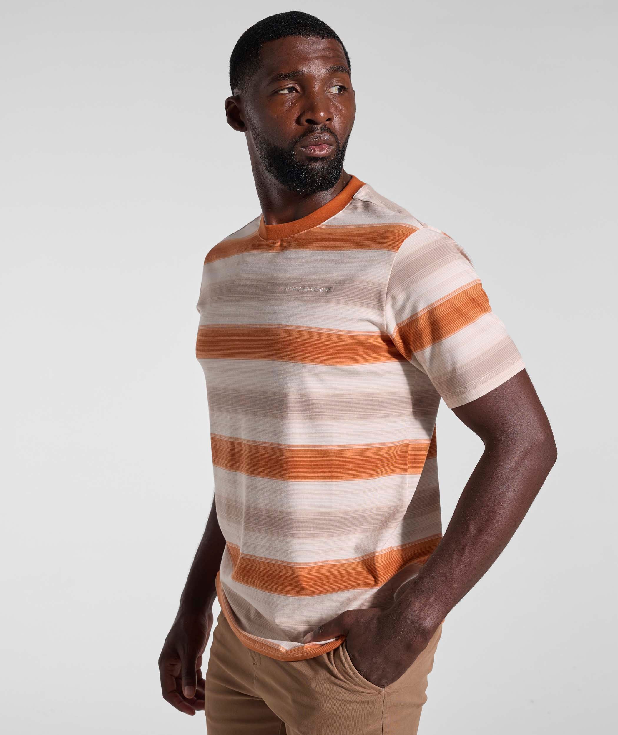 Mens Striped Regular Tee - Umber