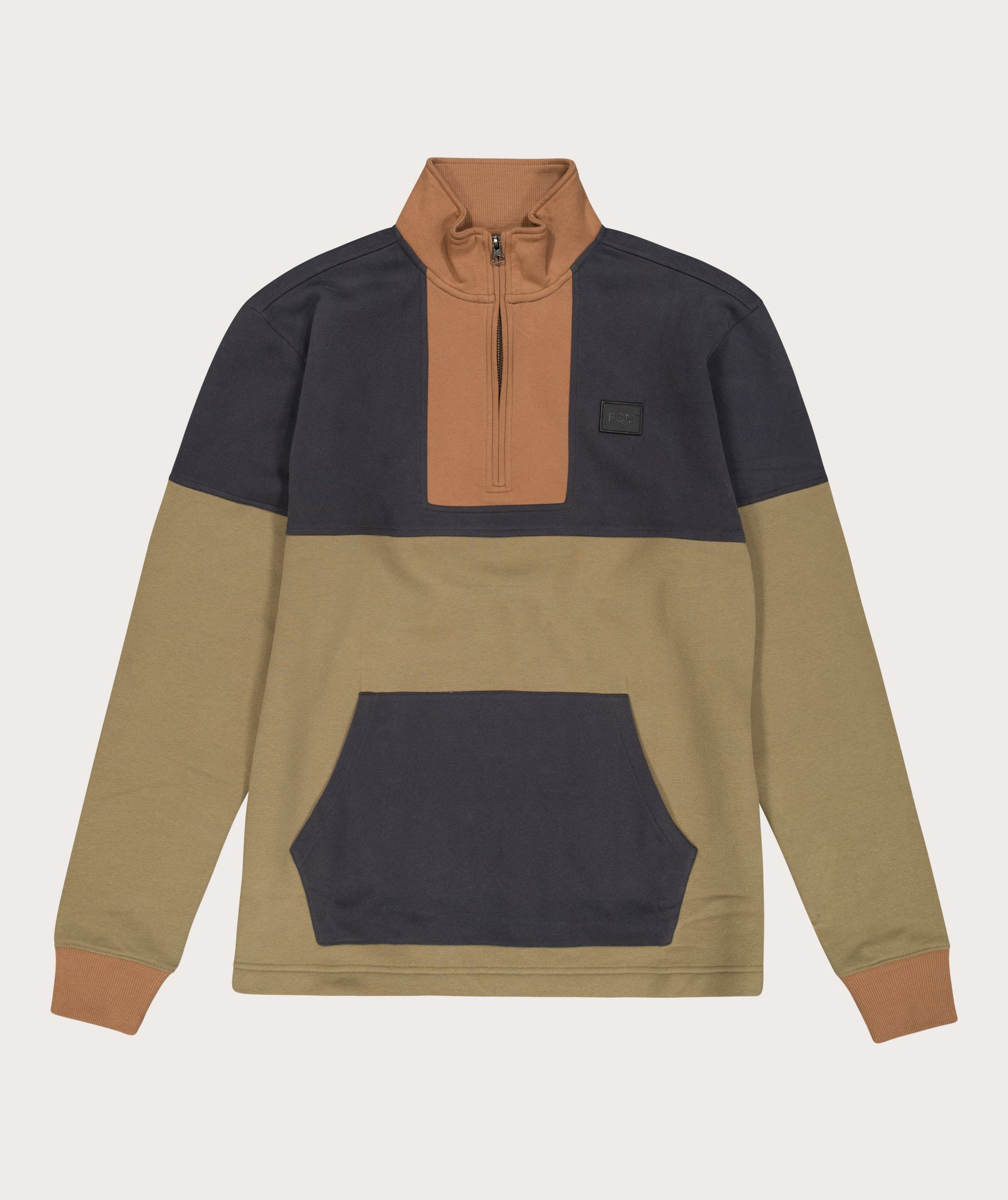 Mens Turtle Neck 1/4 Zip Sweater - Olive & Charcoal Colourblock