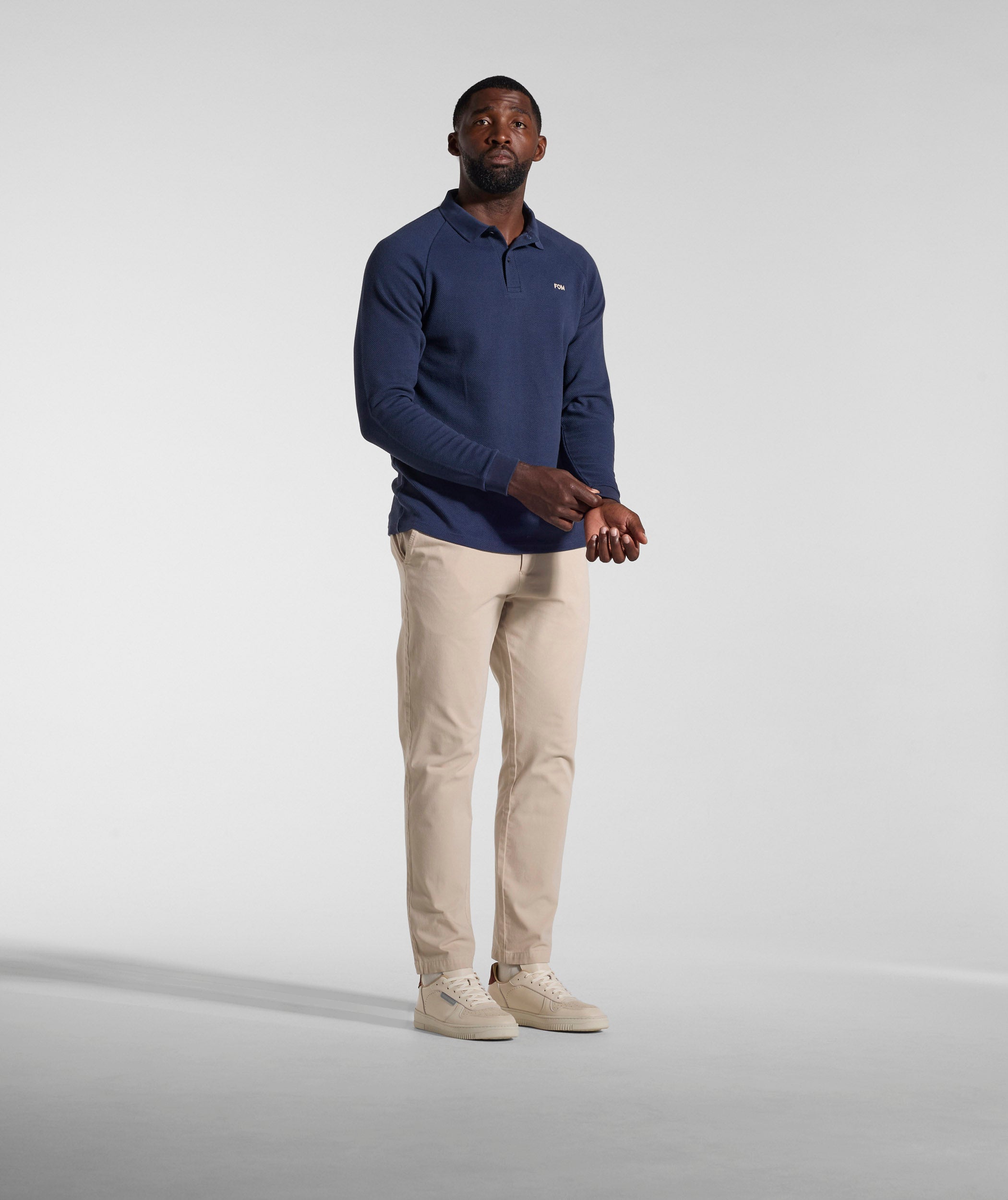 Mens Textured Long Sleeve Golfer - Ink