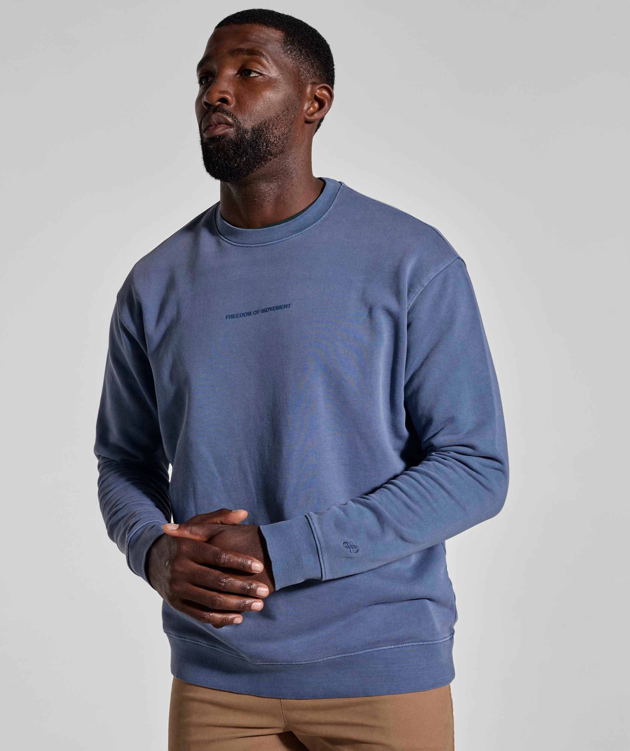 Mens Washed Crew Neck Sweater - Teal