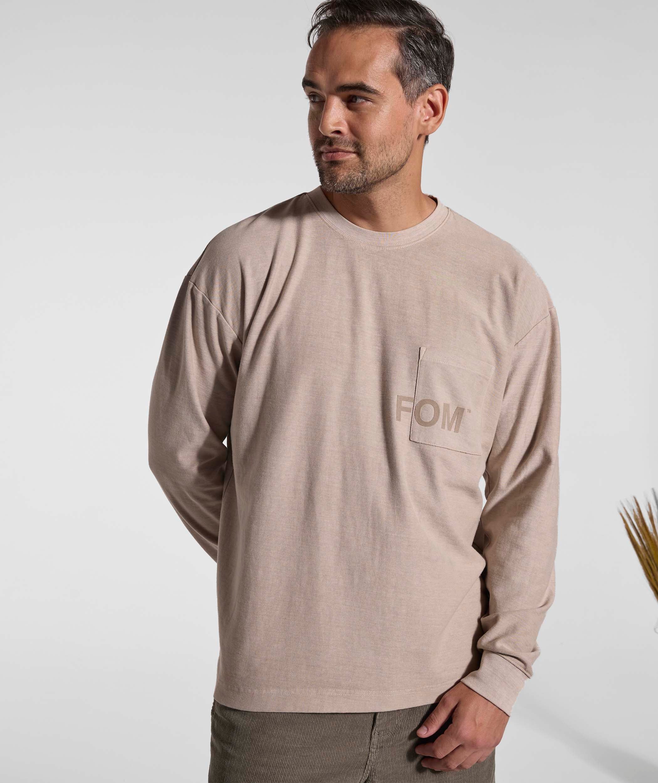 Mens Washed Pocket Long Sleeve Tee - Putty