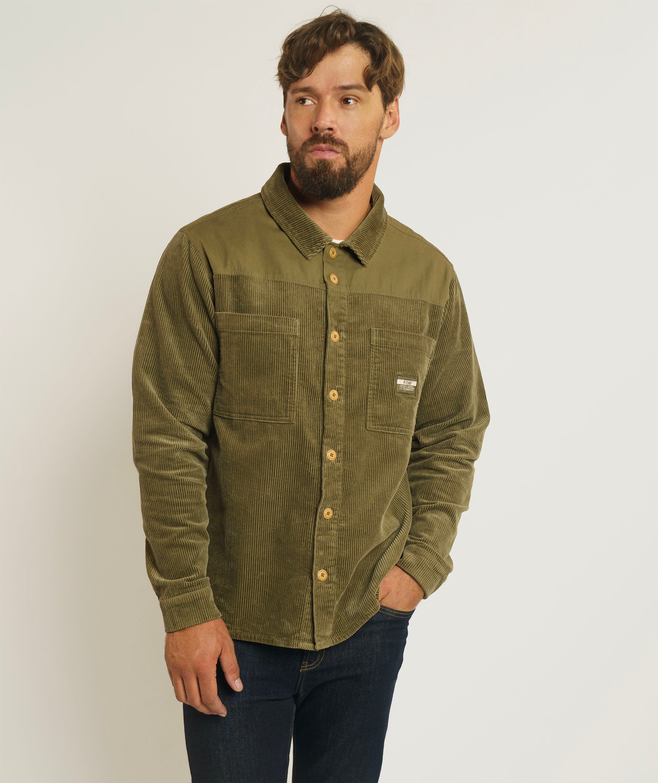 Mens Corduroy Overshirt - Olive Green