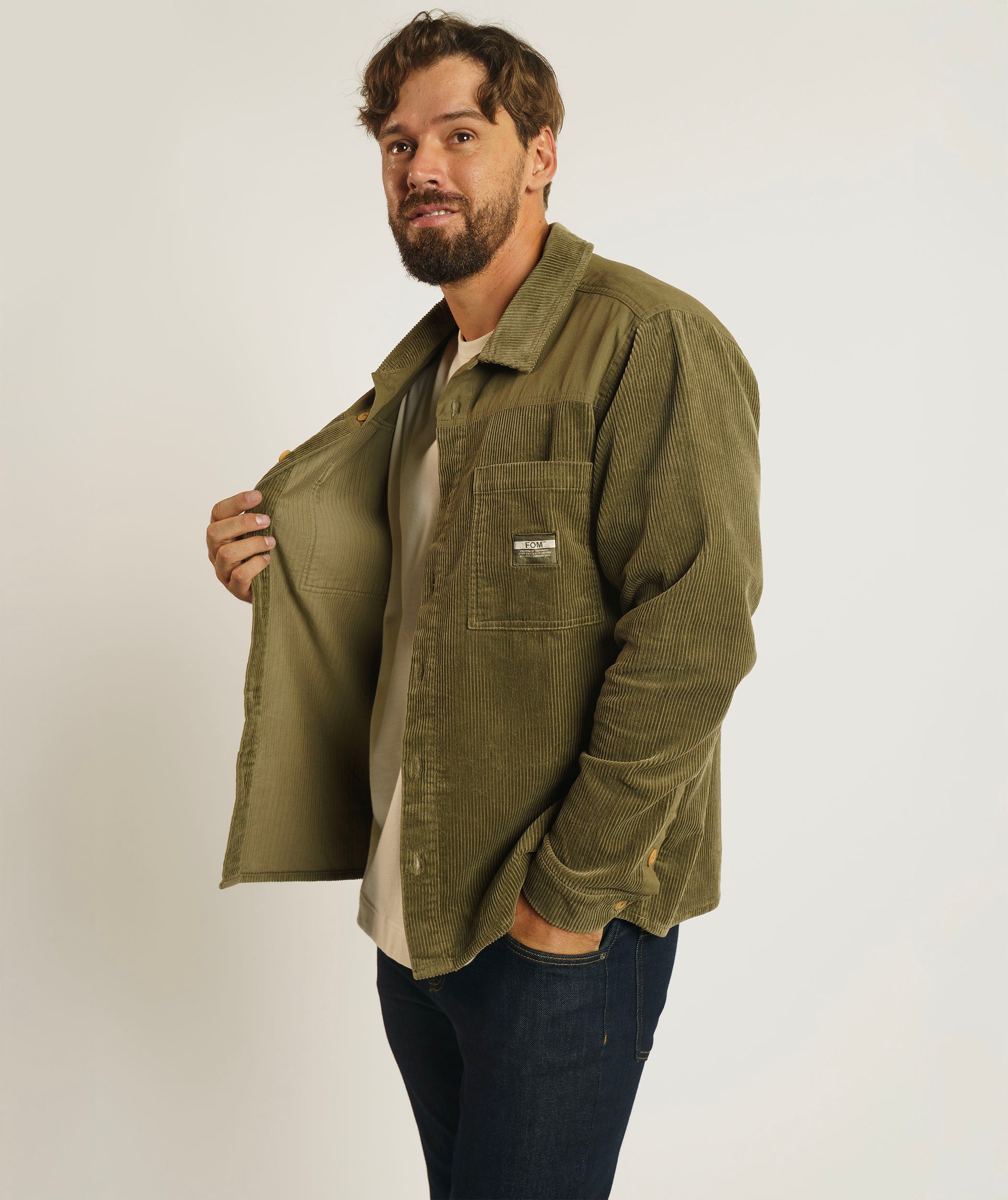 Mens Corduroy Overshirt - Olive Green