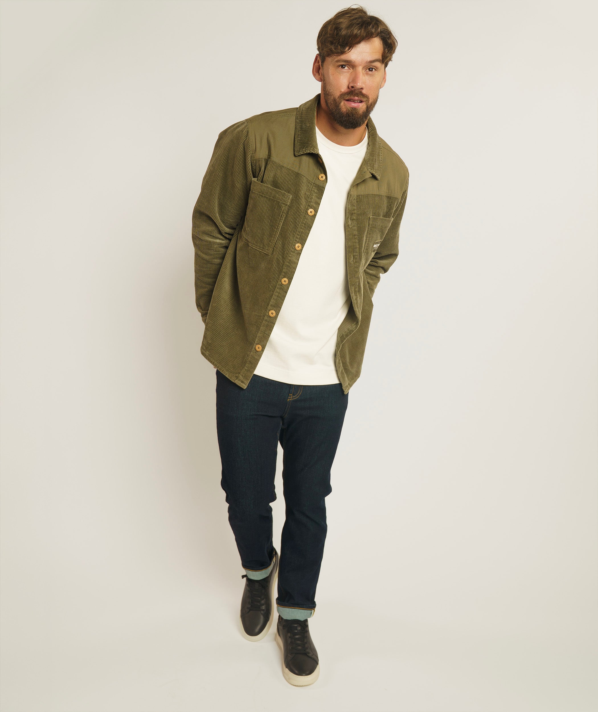 Mens Corduroy Overshirt - Olive Green