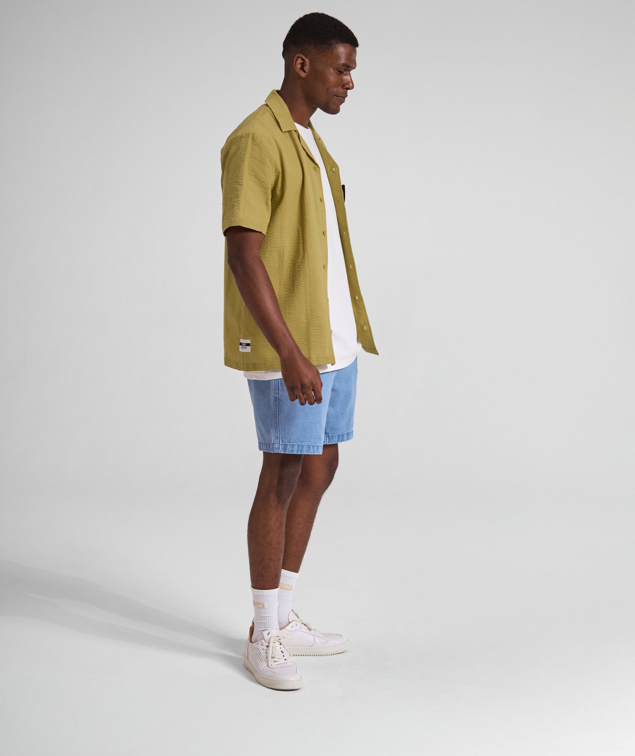 Mens Seersucker Stripe Short Sleeve Shirt - Pea