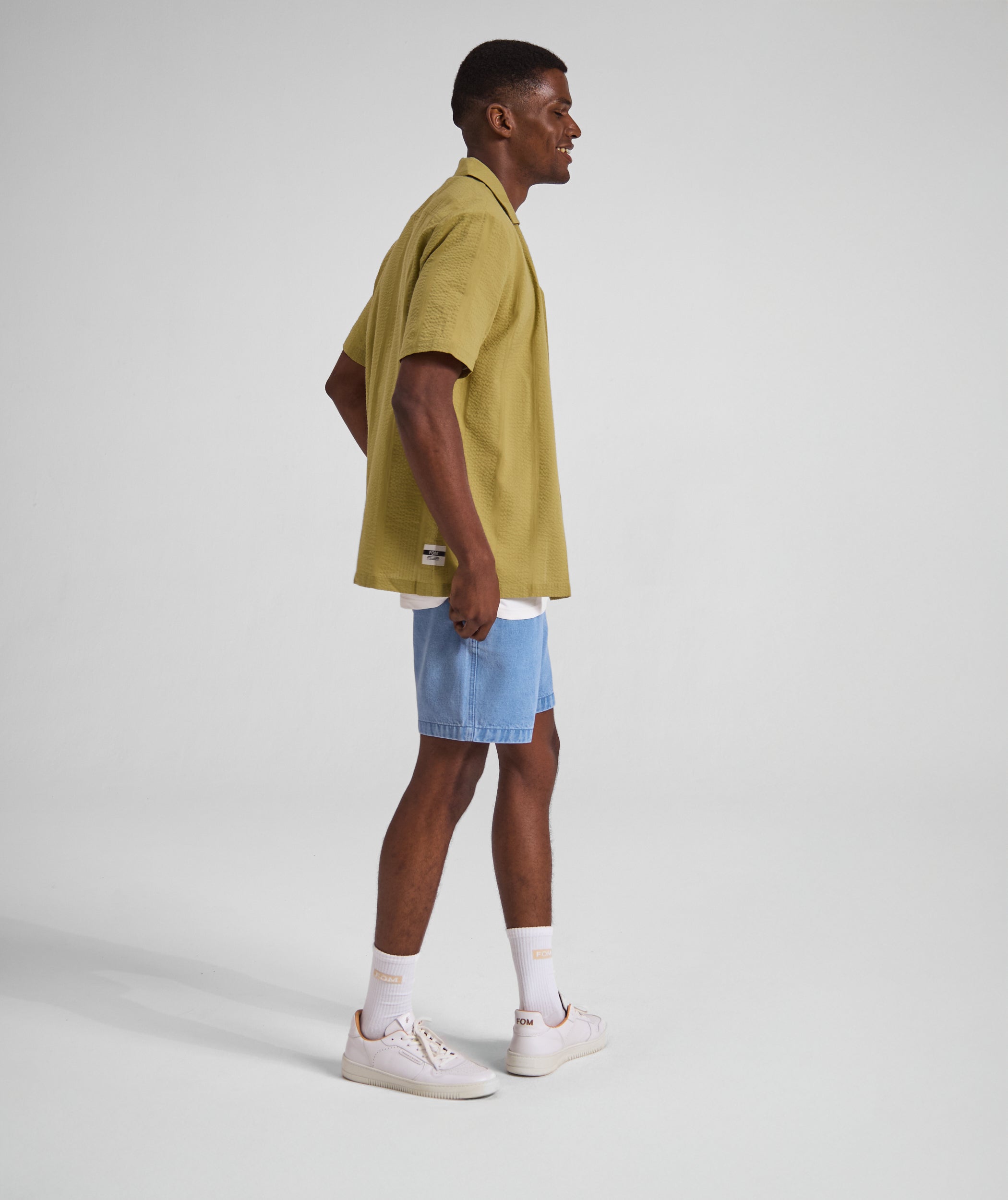 Mens Seersucker Stripe Short Sleeve Shirt - Pea