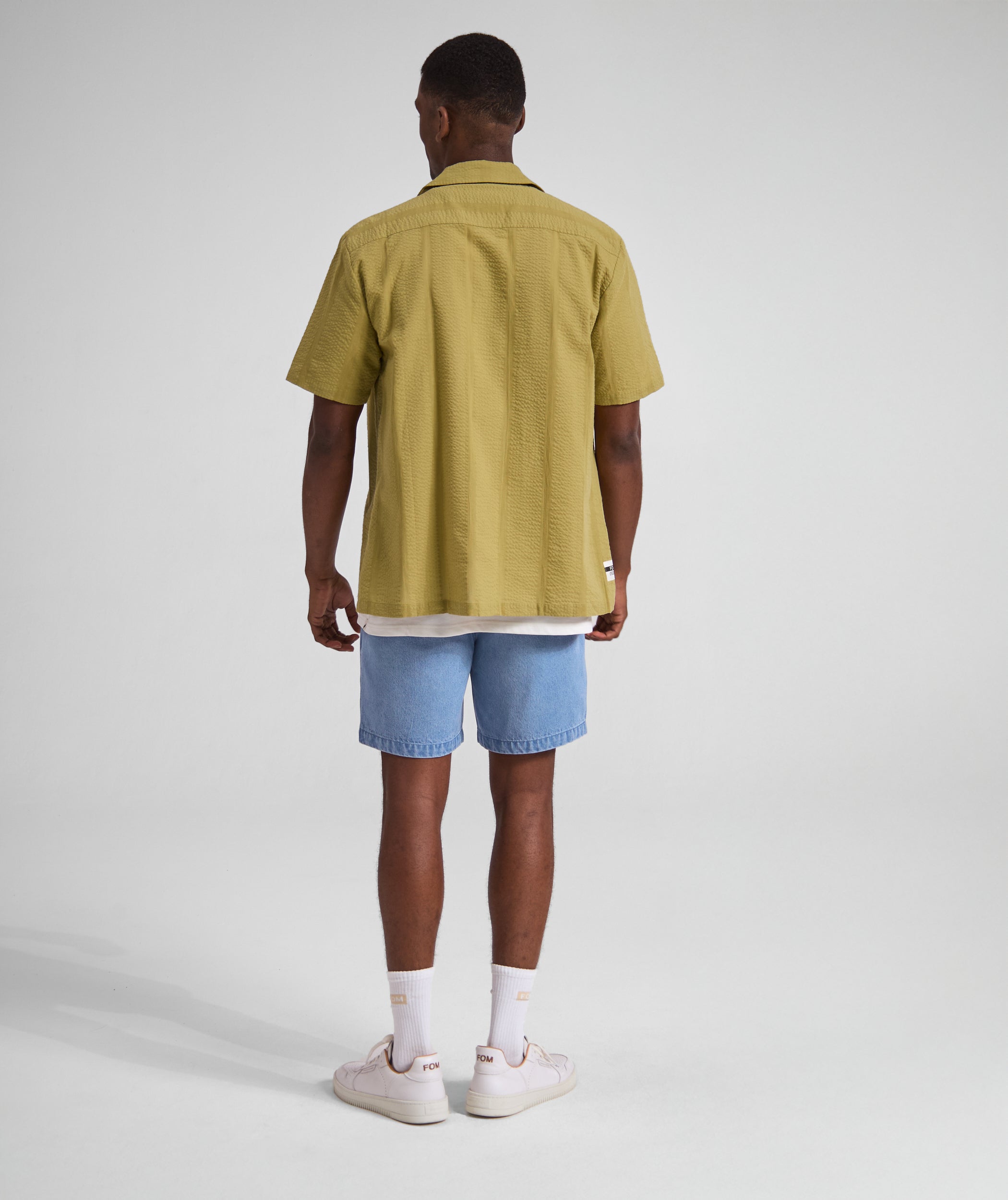 Mens Seersucker Stripe Short Sleeve Shirt - Pea