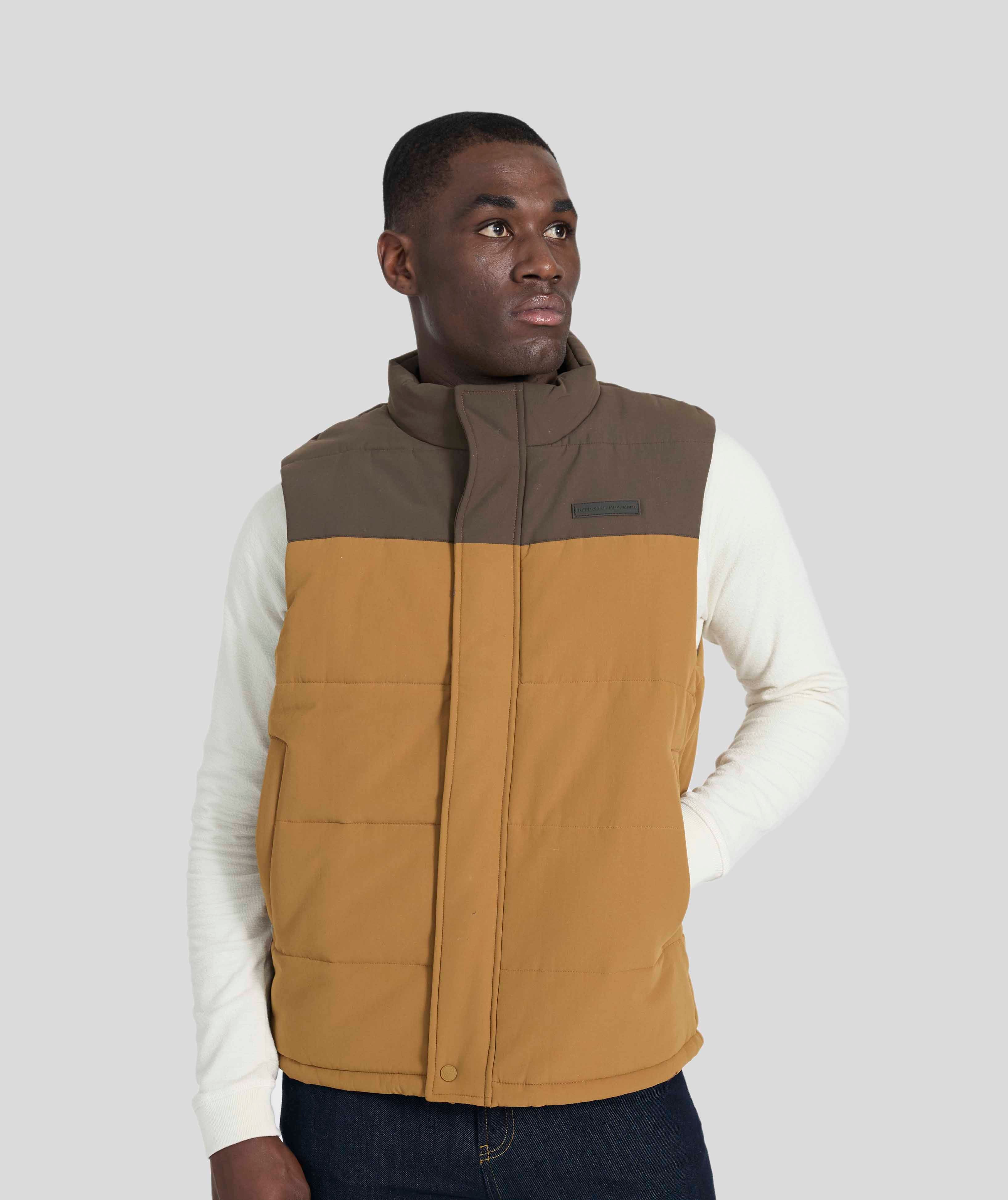 Mens Quilted Gilet - Brown Colour Block