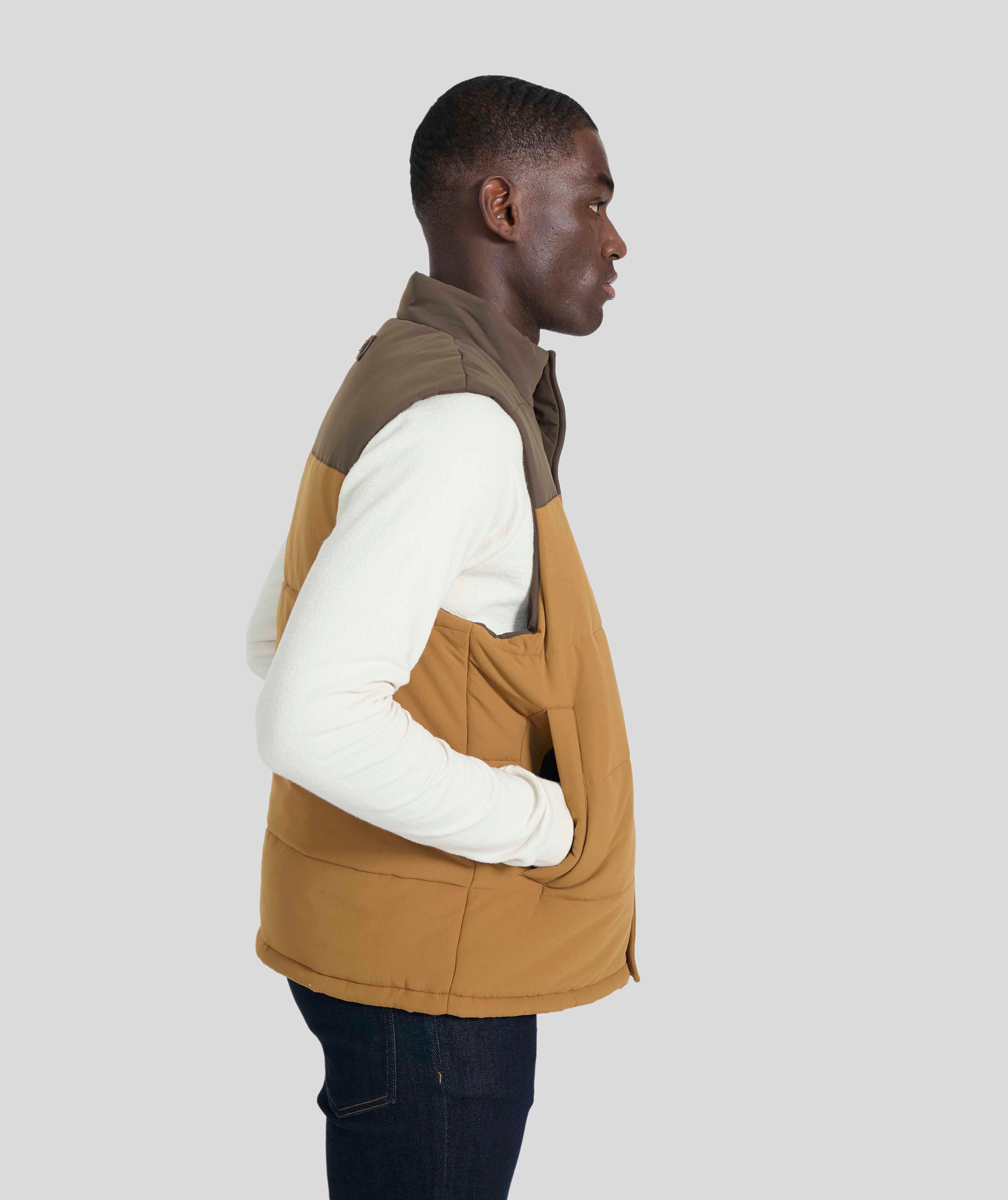 Mens Quilted Gilet - Brown Colour Block
