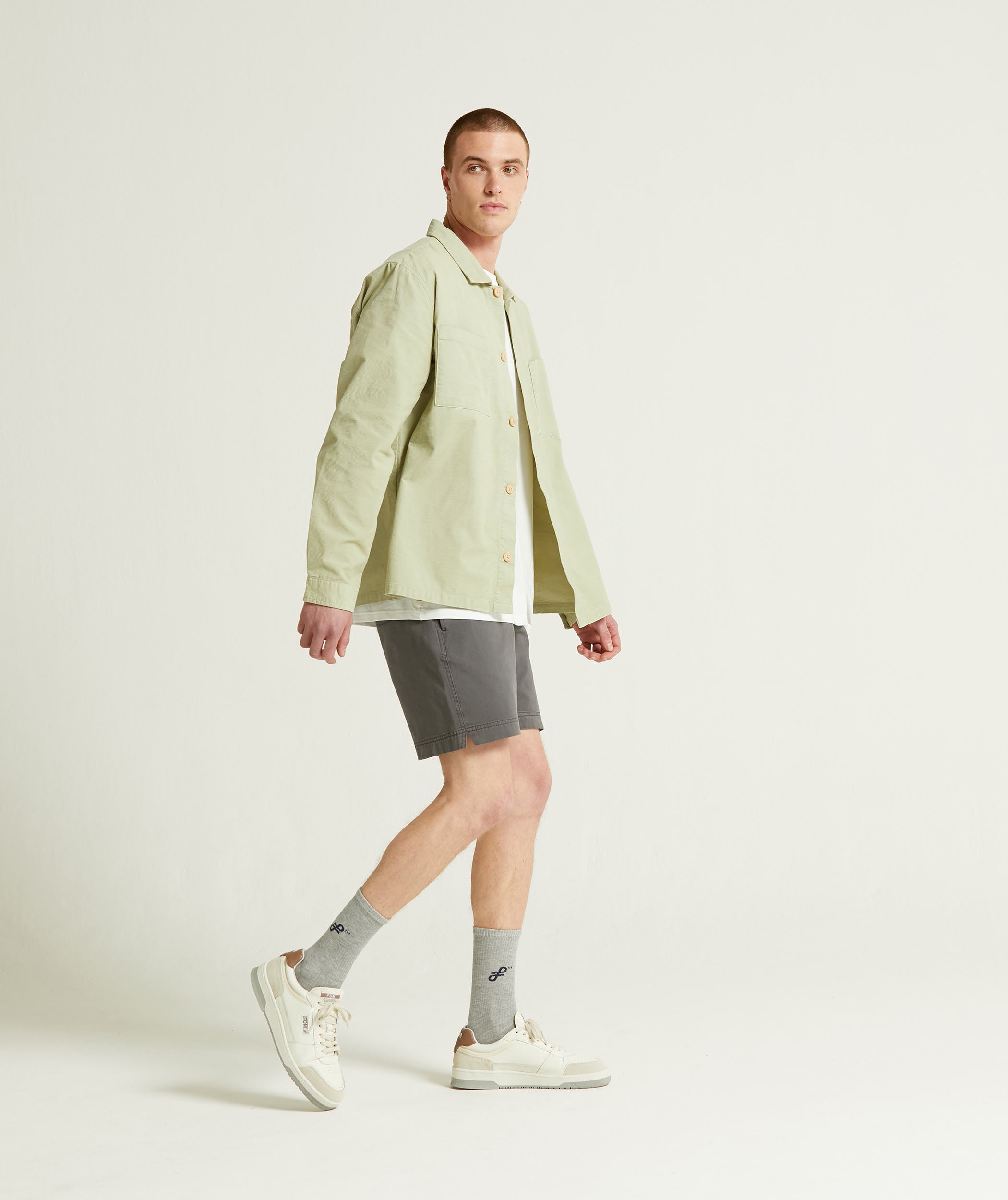 Mens Microcheck Cord Overshirt - Sage Green
