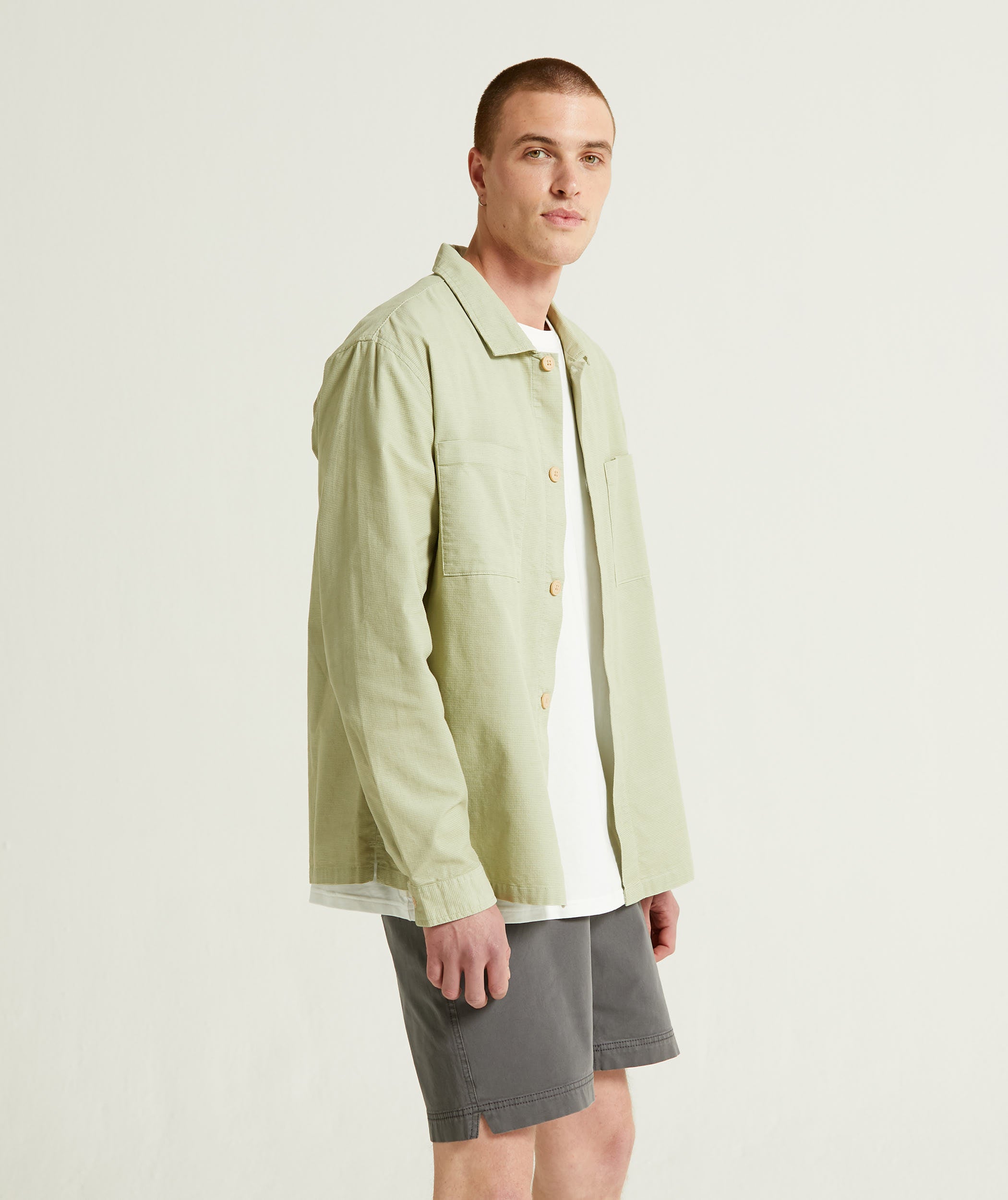 Mens Microcheck Cord Overshirt - Sage Green