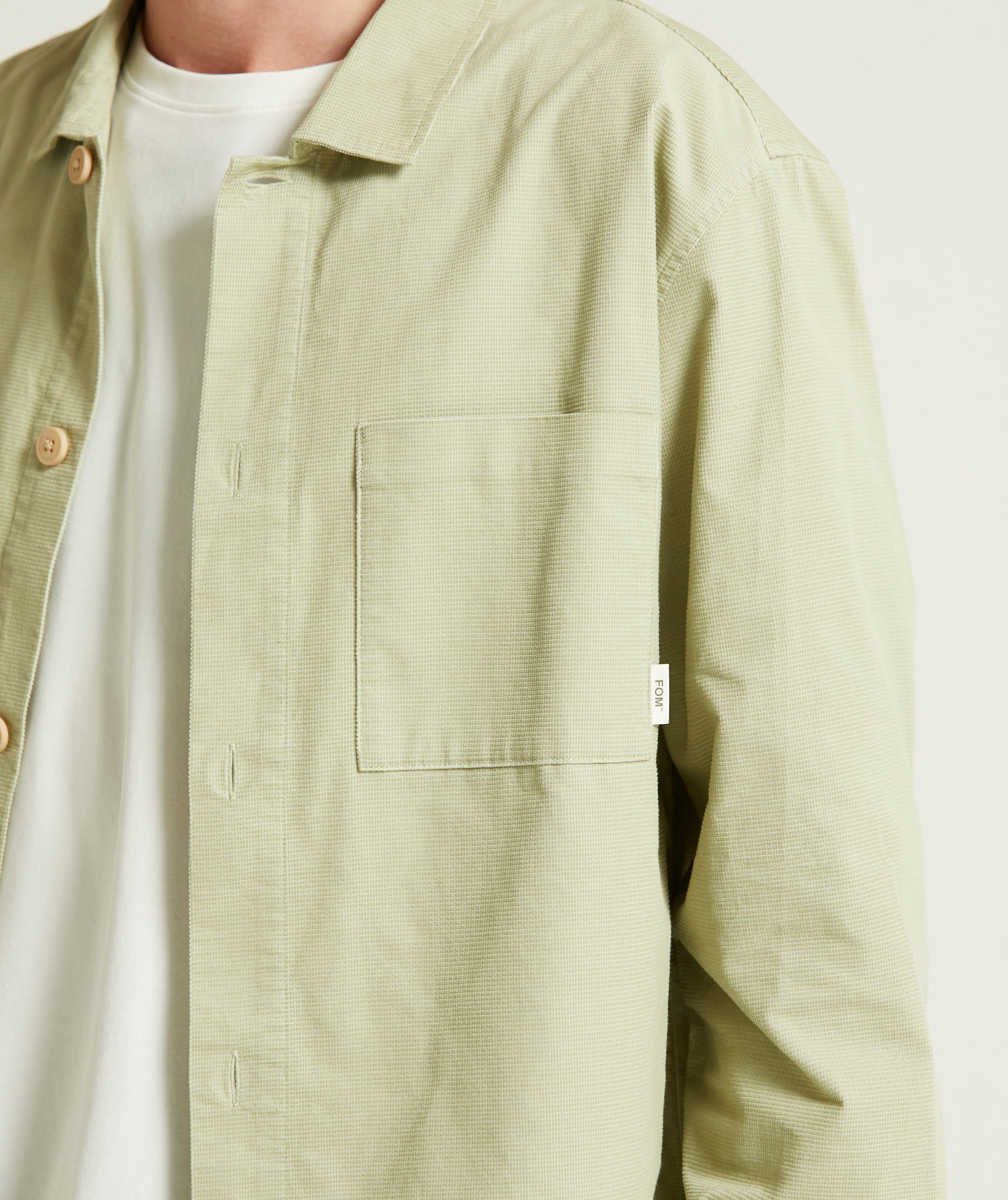 Mens Microcheck Cord Overshirt - Sage Green
