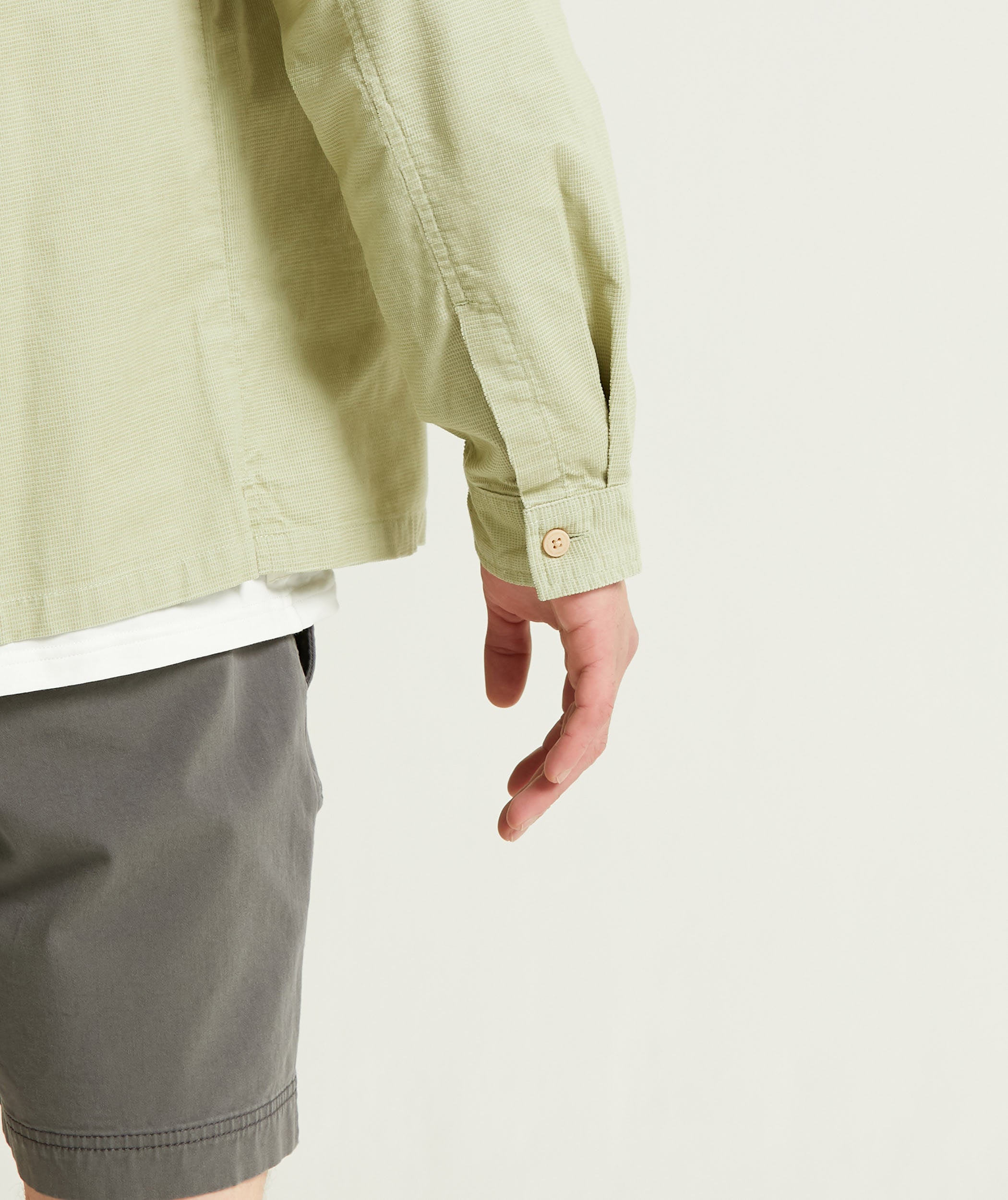 Mens Microcheck Cord Overshirt - Sage Green