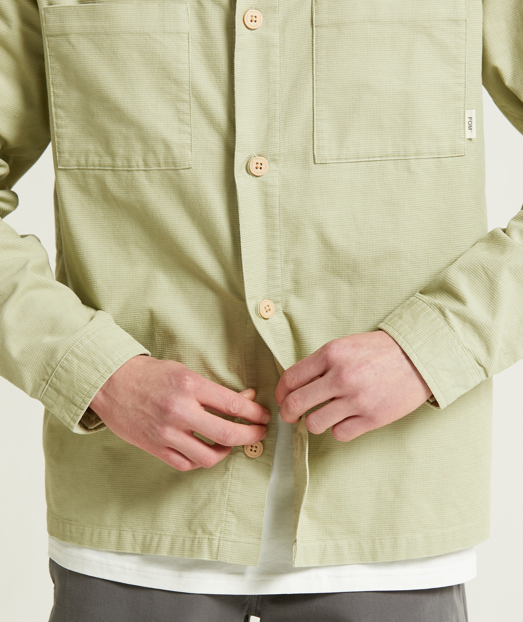 Mens Microcheck Cord Overshirt - Sage Green