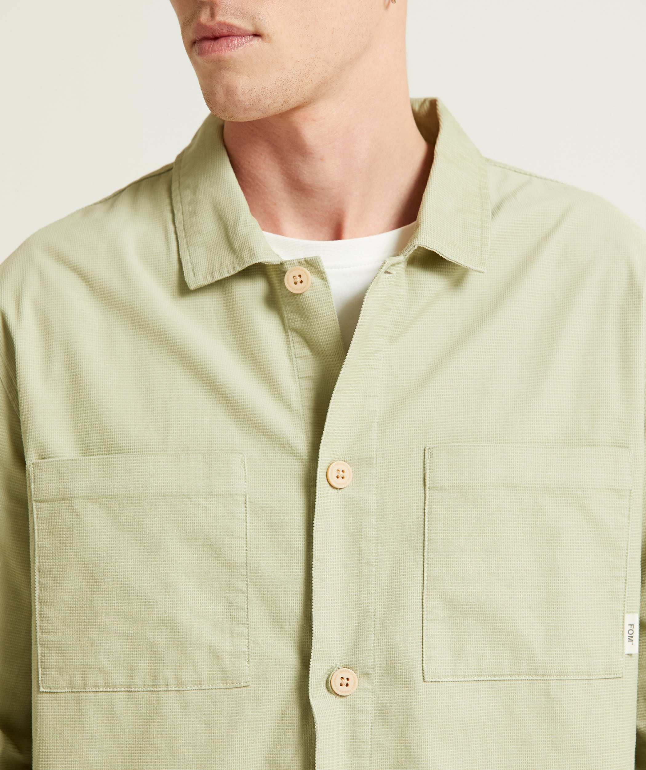 Mens Microcheck Cord Overshirt - Sage Green