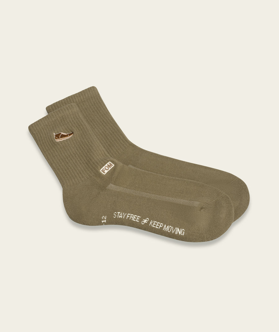Mens Crew Sock - Sage Green/ Vellie Embroidery