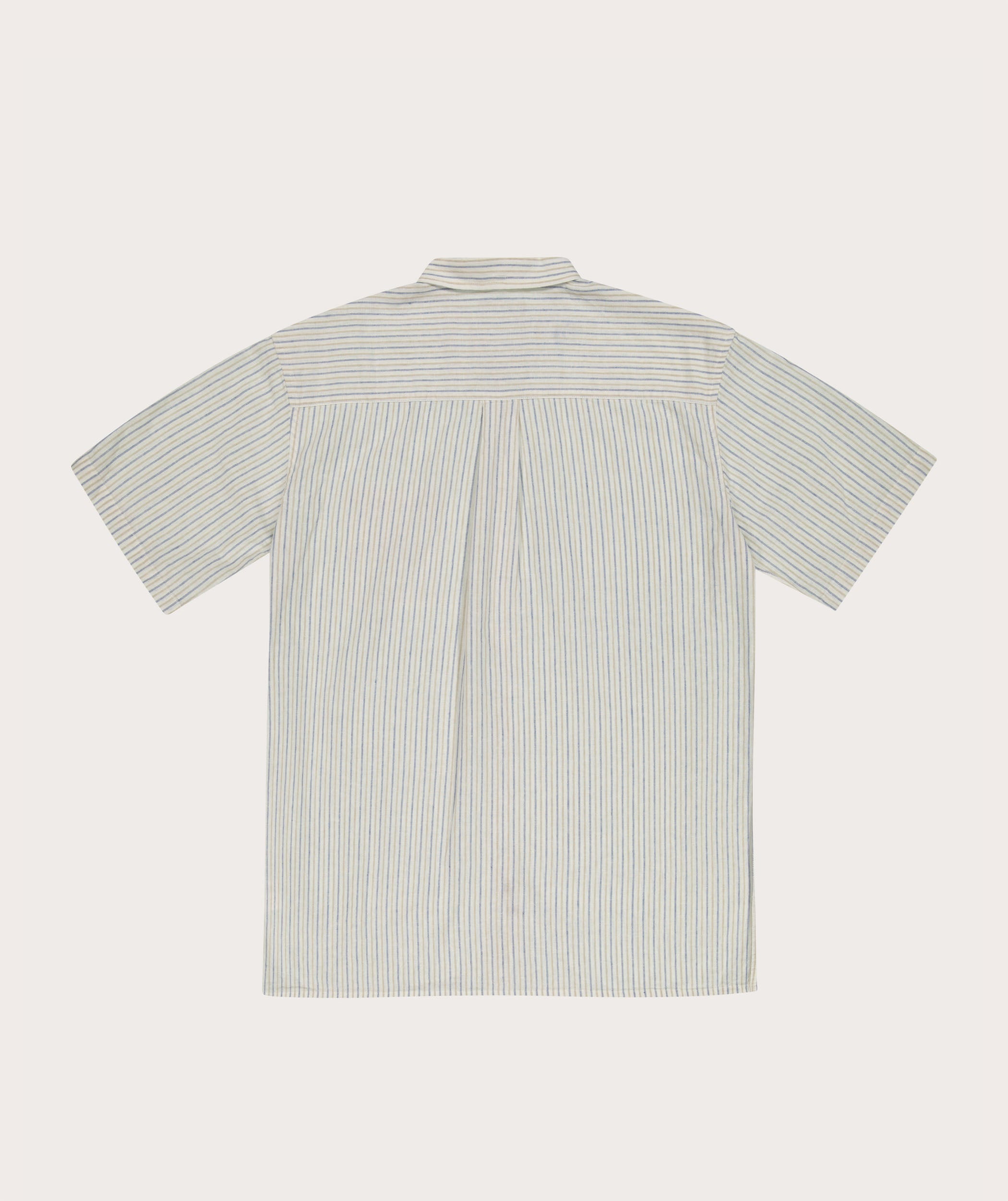 Mens Linen Blend Short Sleeve Stripe Shirt - Stone / Blue Stripe