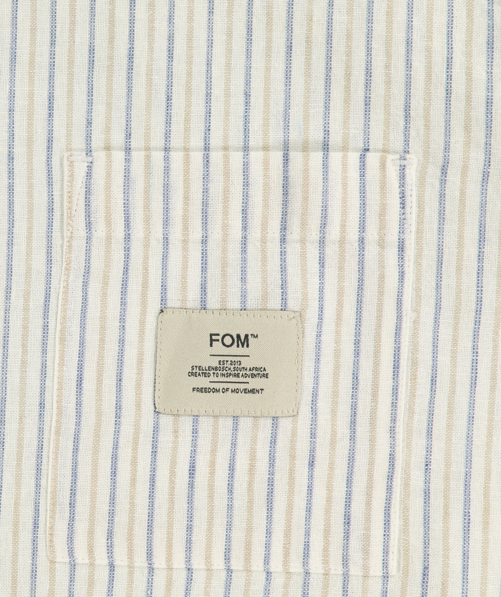 Mens Linen Blend Short Sleeve Stripe Shirt - Stone / Blue Stripe