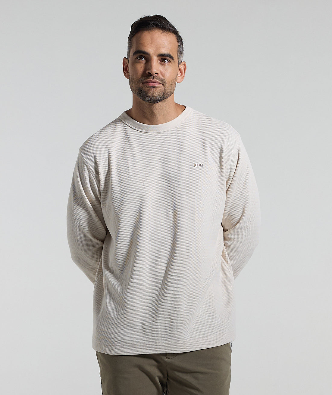 Mens Long Sleeve Textured Sweat - Ivory